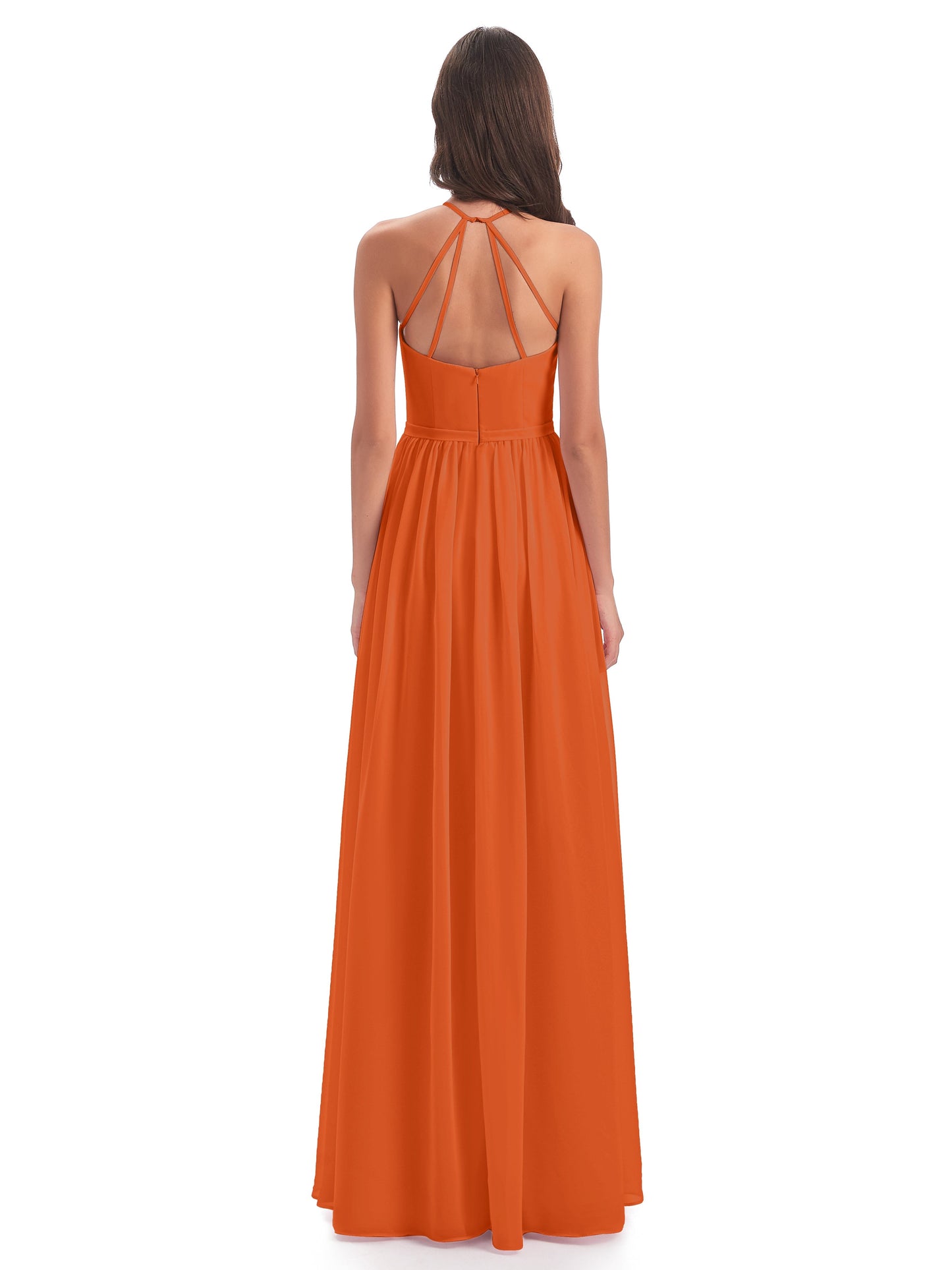 Micah Halter Open Back Chiffon Long Bridesmaid Dresses