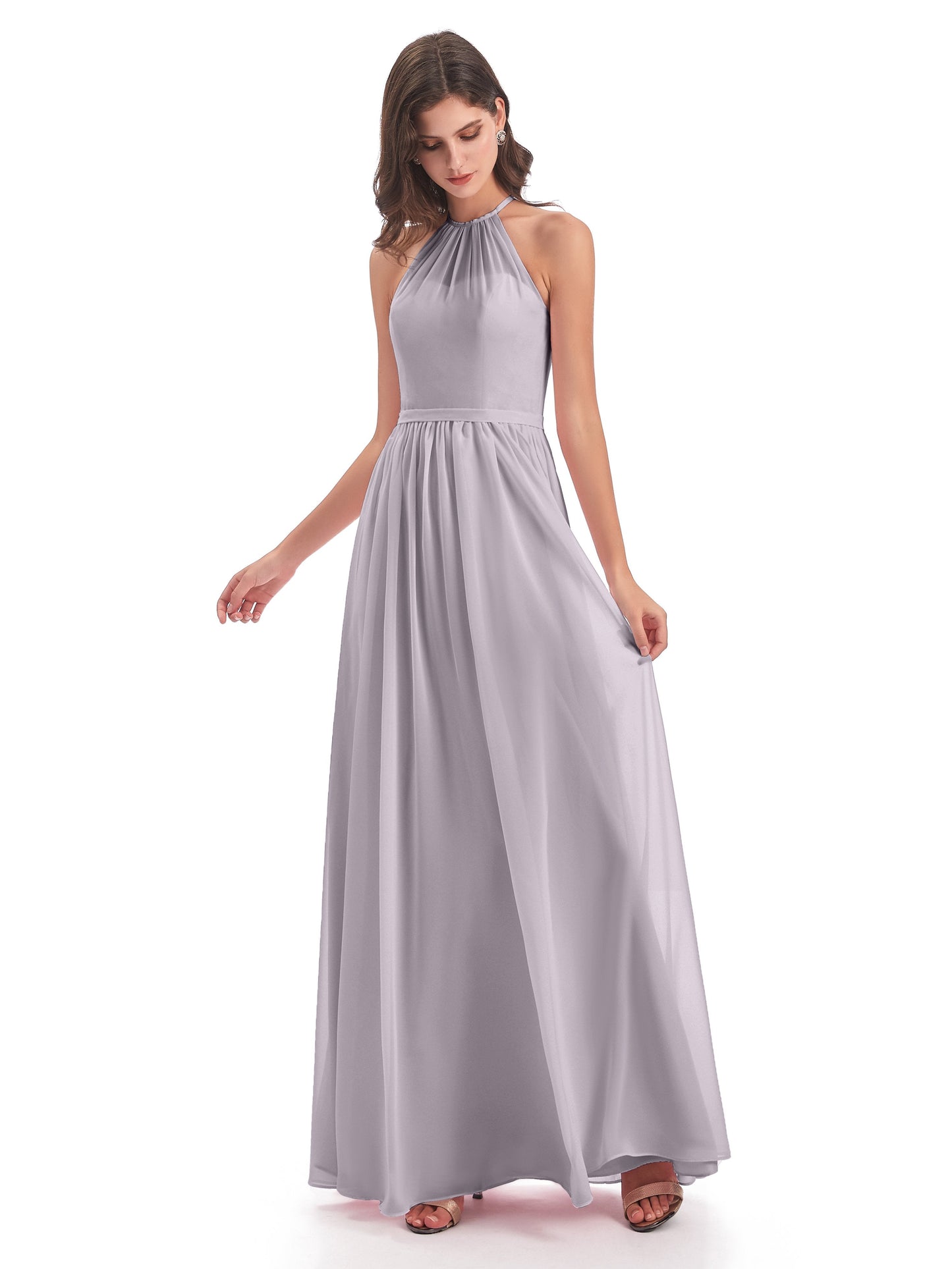 Micah Halter Open Back Chiffon Long Bridesmaid Dresses