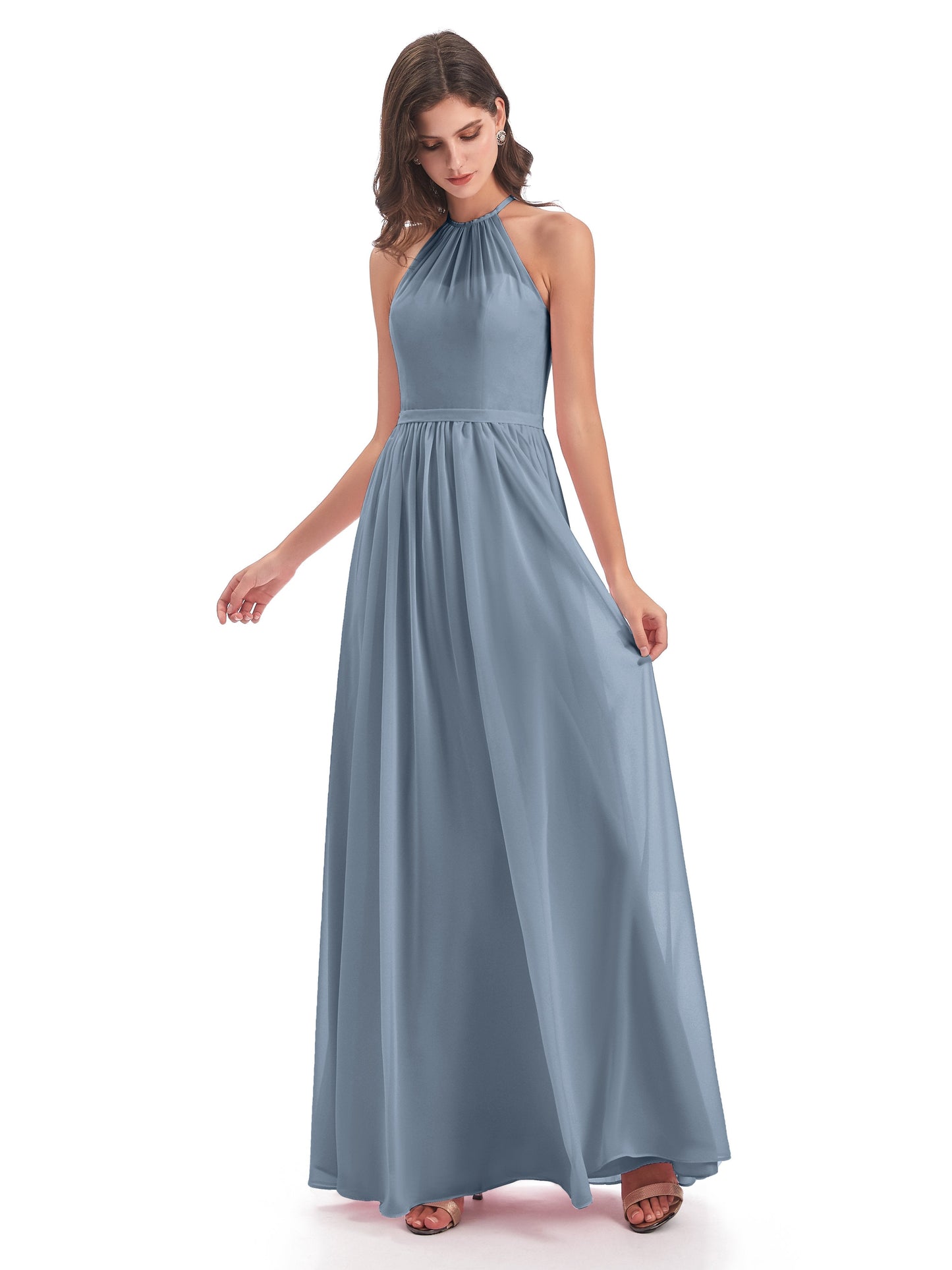 Micah Halter Open Back Chiffon Long Bridesmaid Dresses