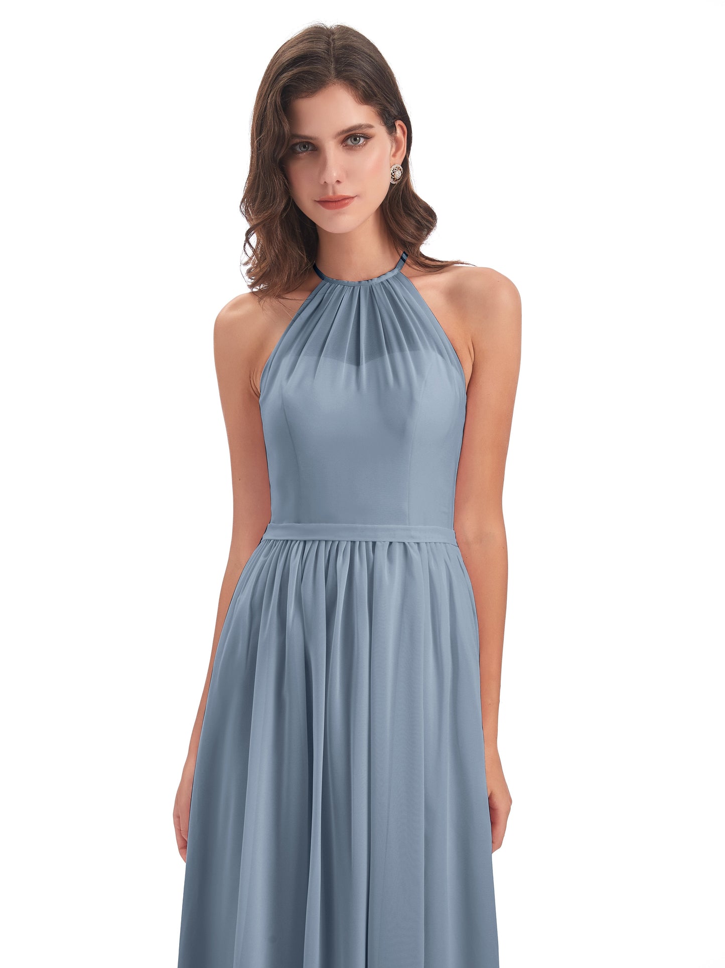 Micah Halter Open Back Chiffon Long Bridesmaid Dresses