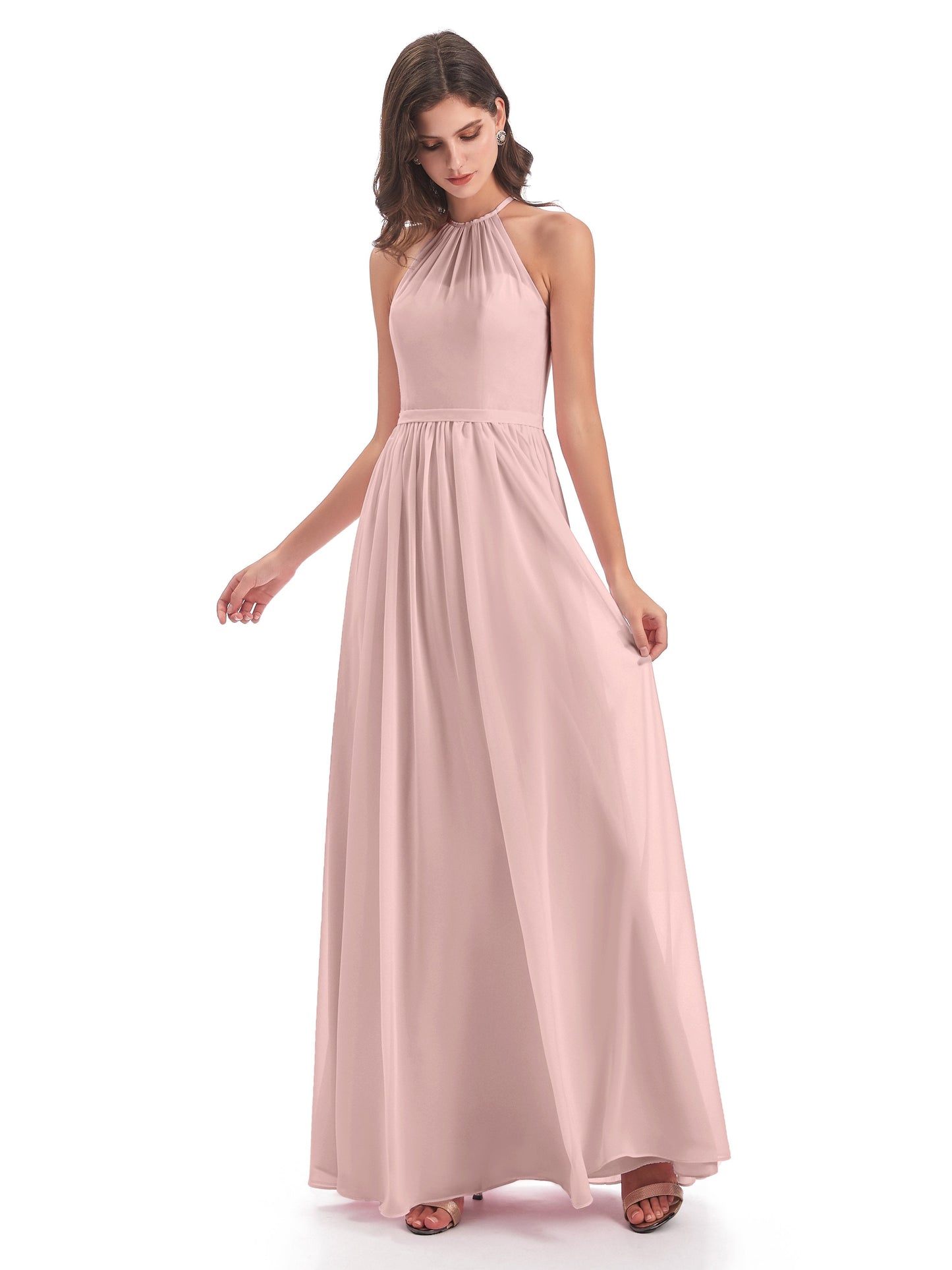 Micah Halter Open Back Chiffon Long Bridesmaid Dresses
