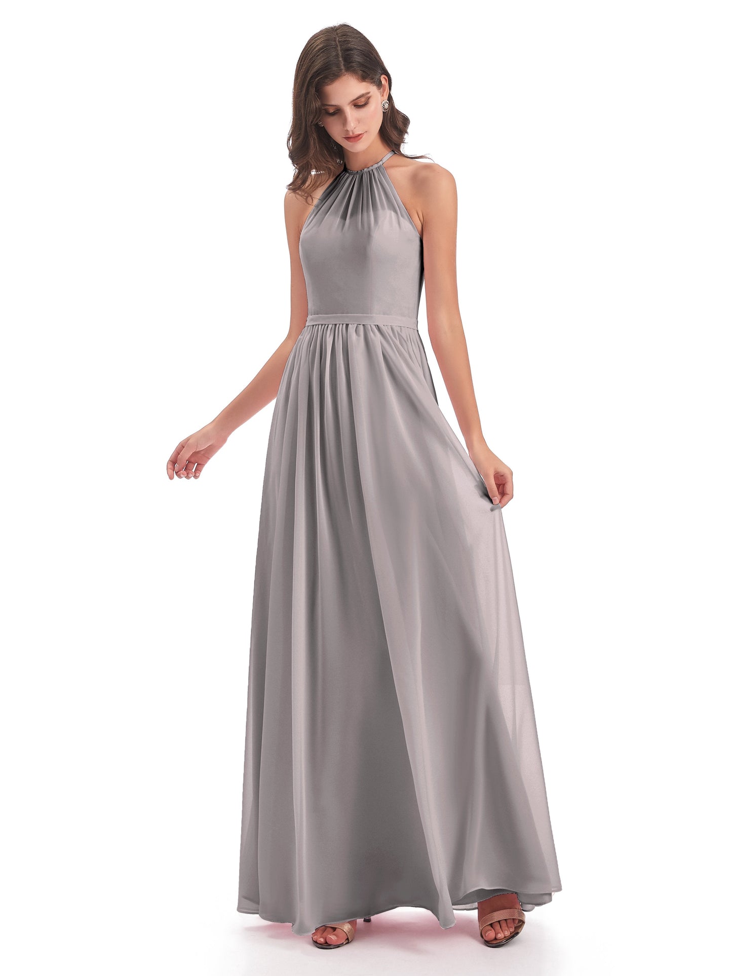 Micah Halter Open Back Chiffon Long Bridesmaid Dresses