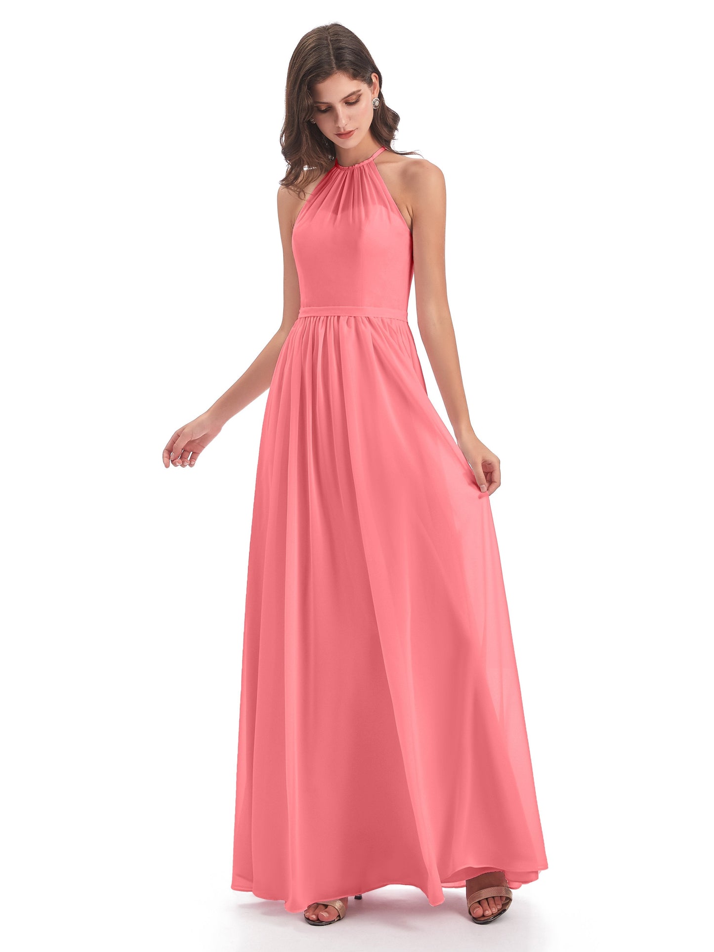 Micah Halter Open Back Chiffon Long Bridesmaid Dresses