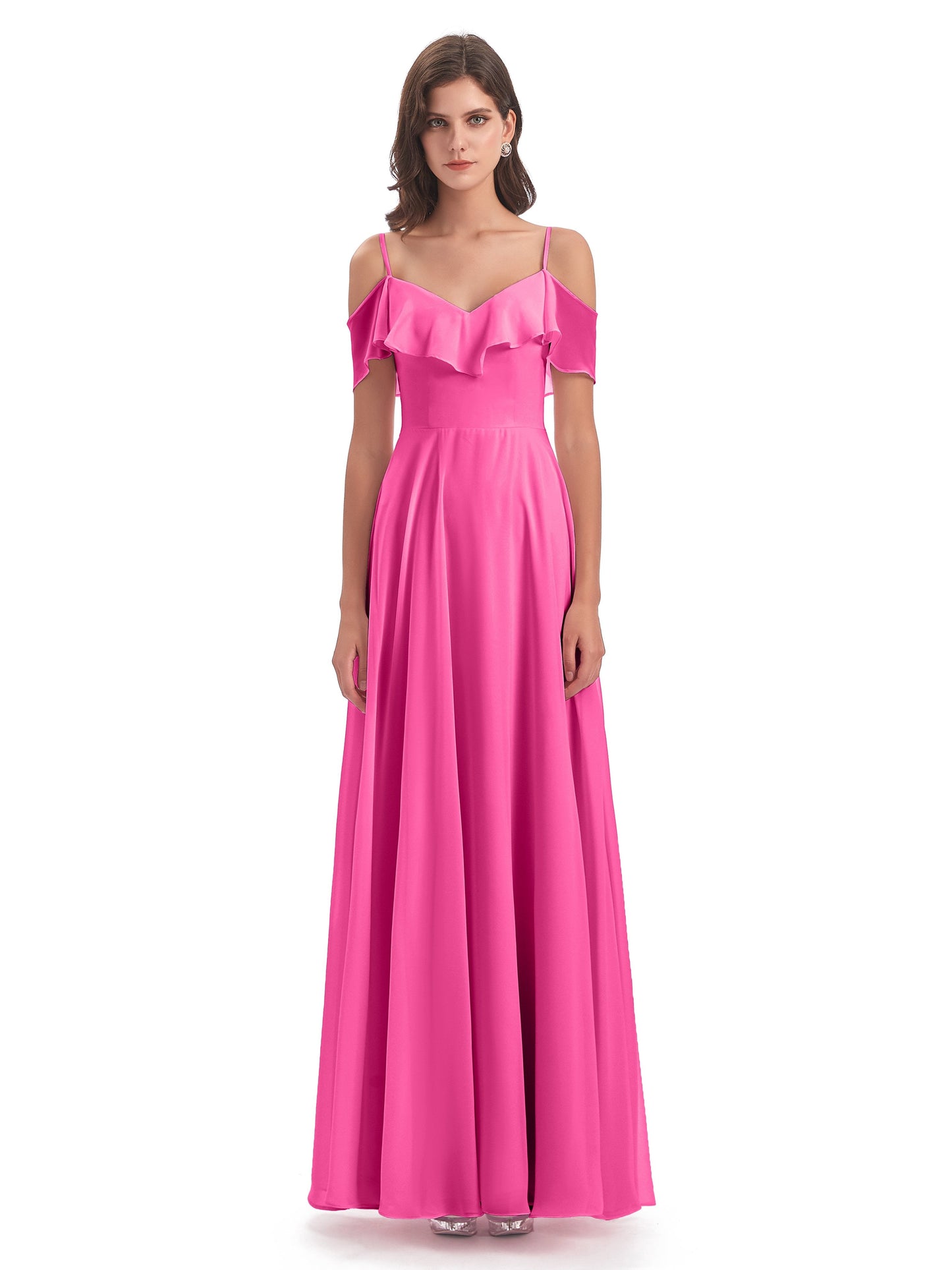 Miya A-line Floor Length Spaghetti Straps Ruffles Long Bridesmaid Dresses