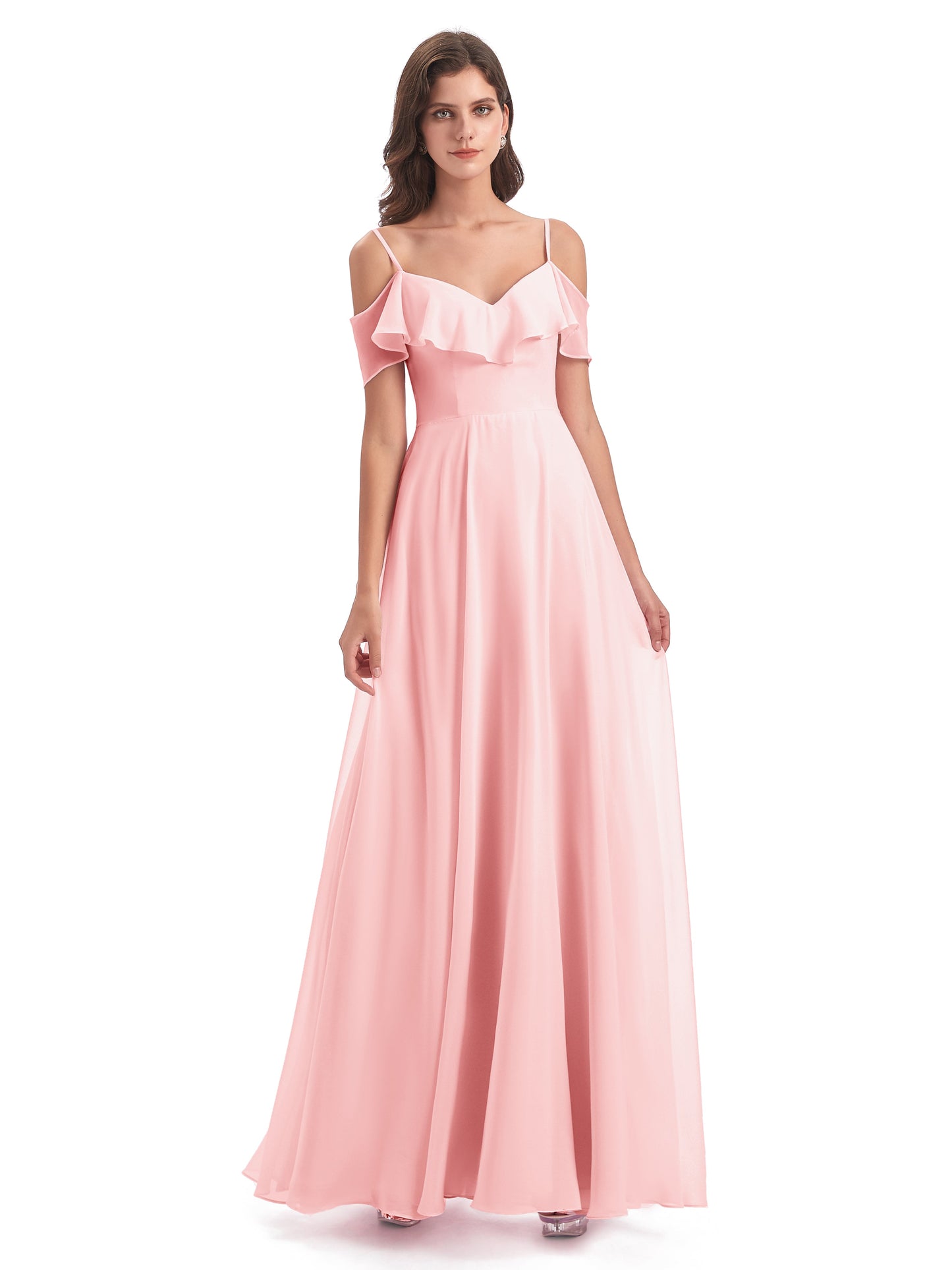 Miya A-line Floor Length Spaghetti Straps Ruffles Long Bridesmaid Dresses