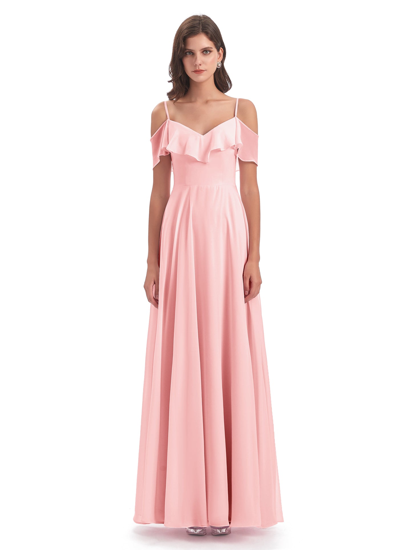 Miya A-line Floor Length Spaghetti Straps Ruffles Long Bridesmaid Dresses