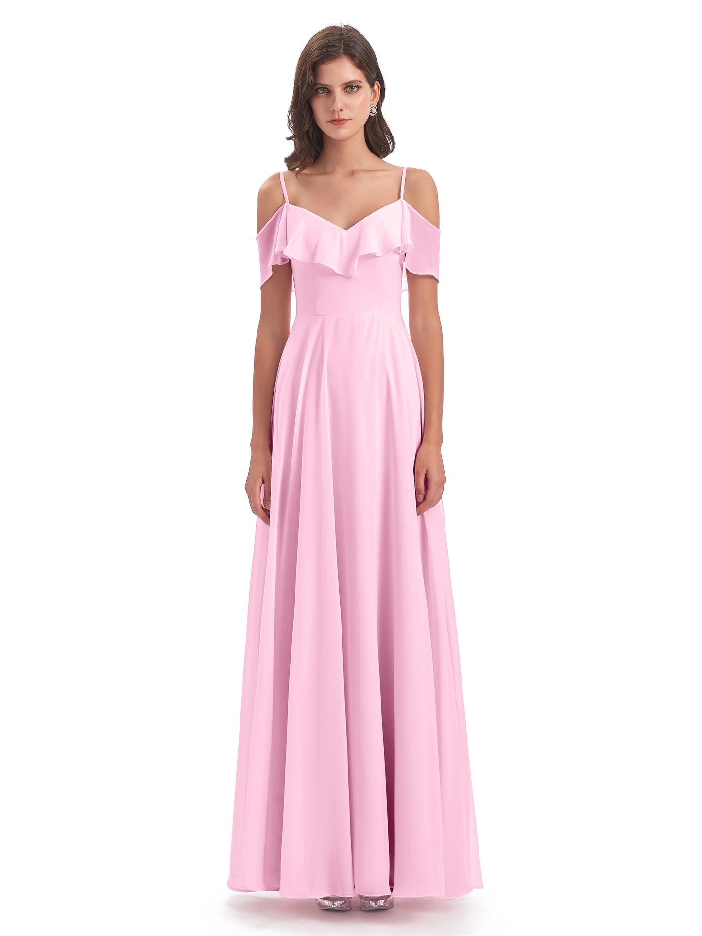 Miya A-line Floor Length Spaghetti Straps Ruffles Long Bridesmaid Dresses