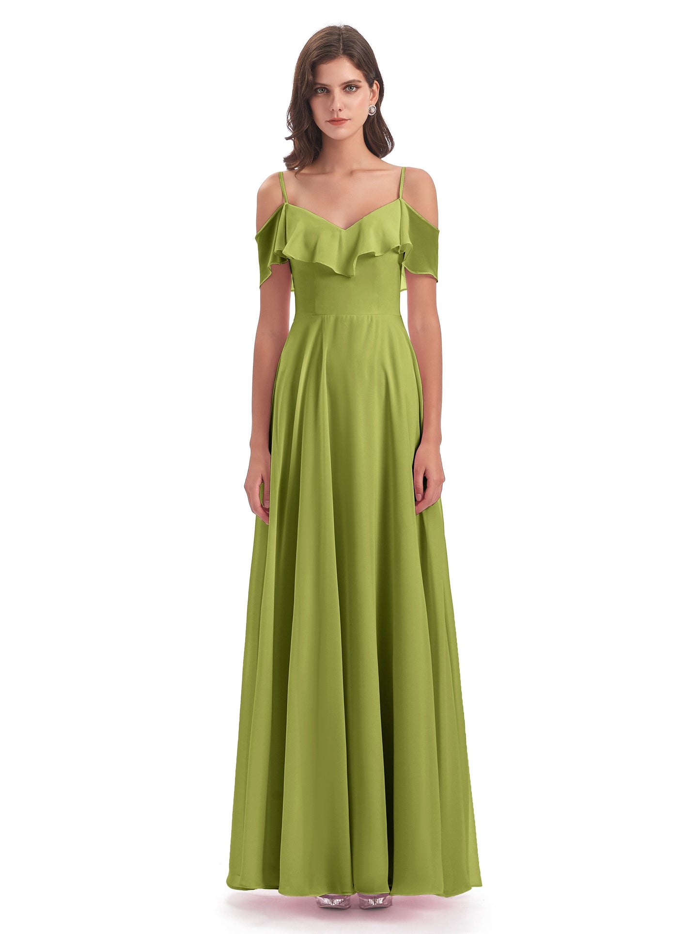 Miya A-line Floor Length Spaghetti Straps Ruffles Long Bridesmaid Dresses