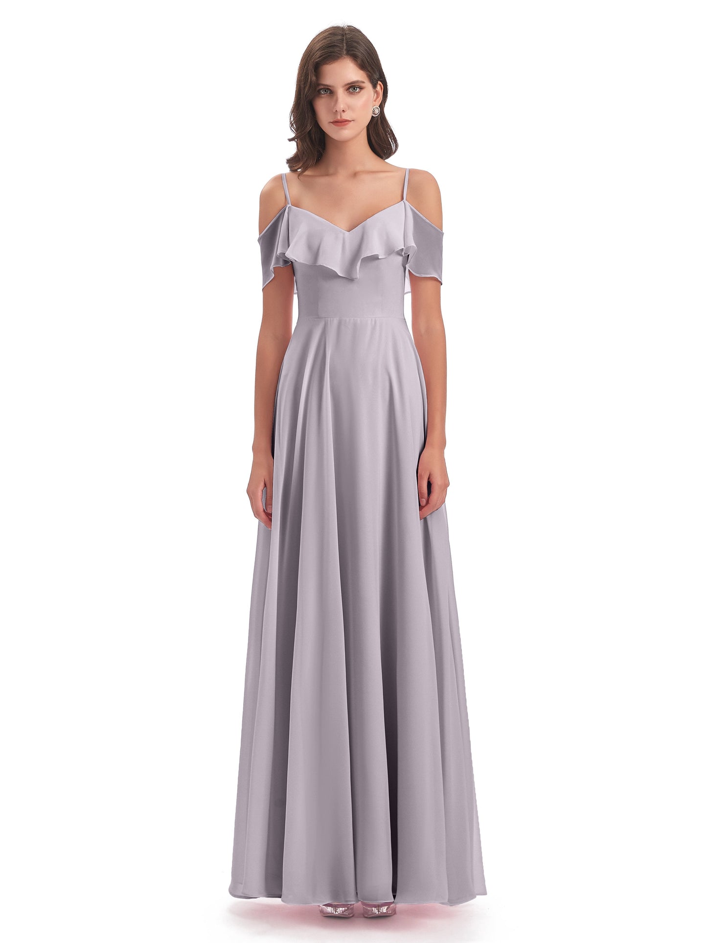 Miya A-line Floor Length Spaghetti Straps Ruffles Long Bridesmaid Dresses