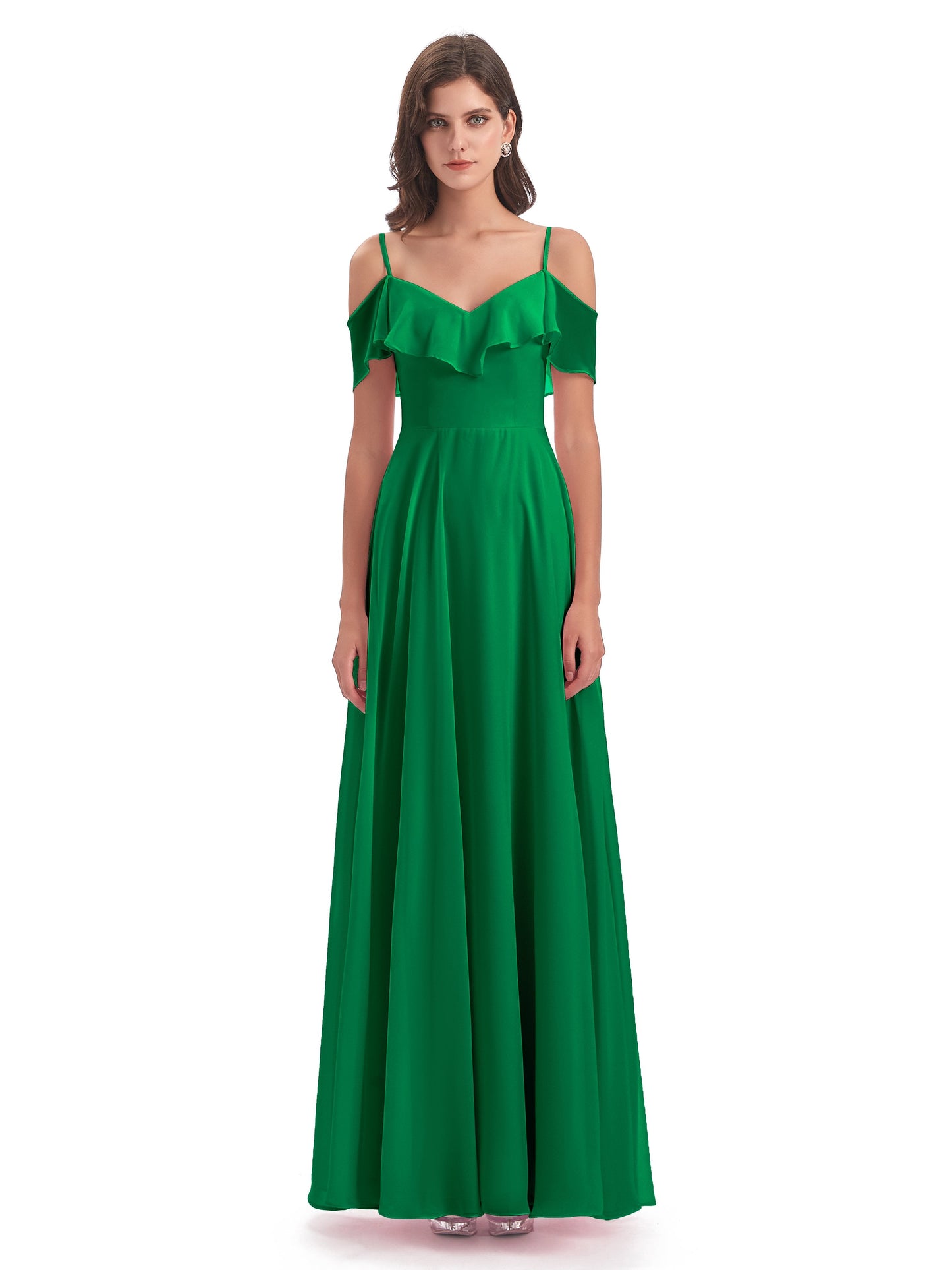 Miya A-line Floor Length Spaghetti Straps Ruffles Long Bridesmaid Dresses
