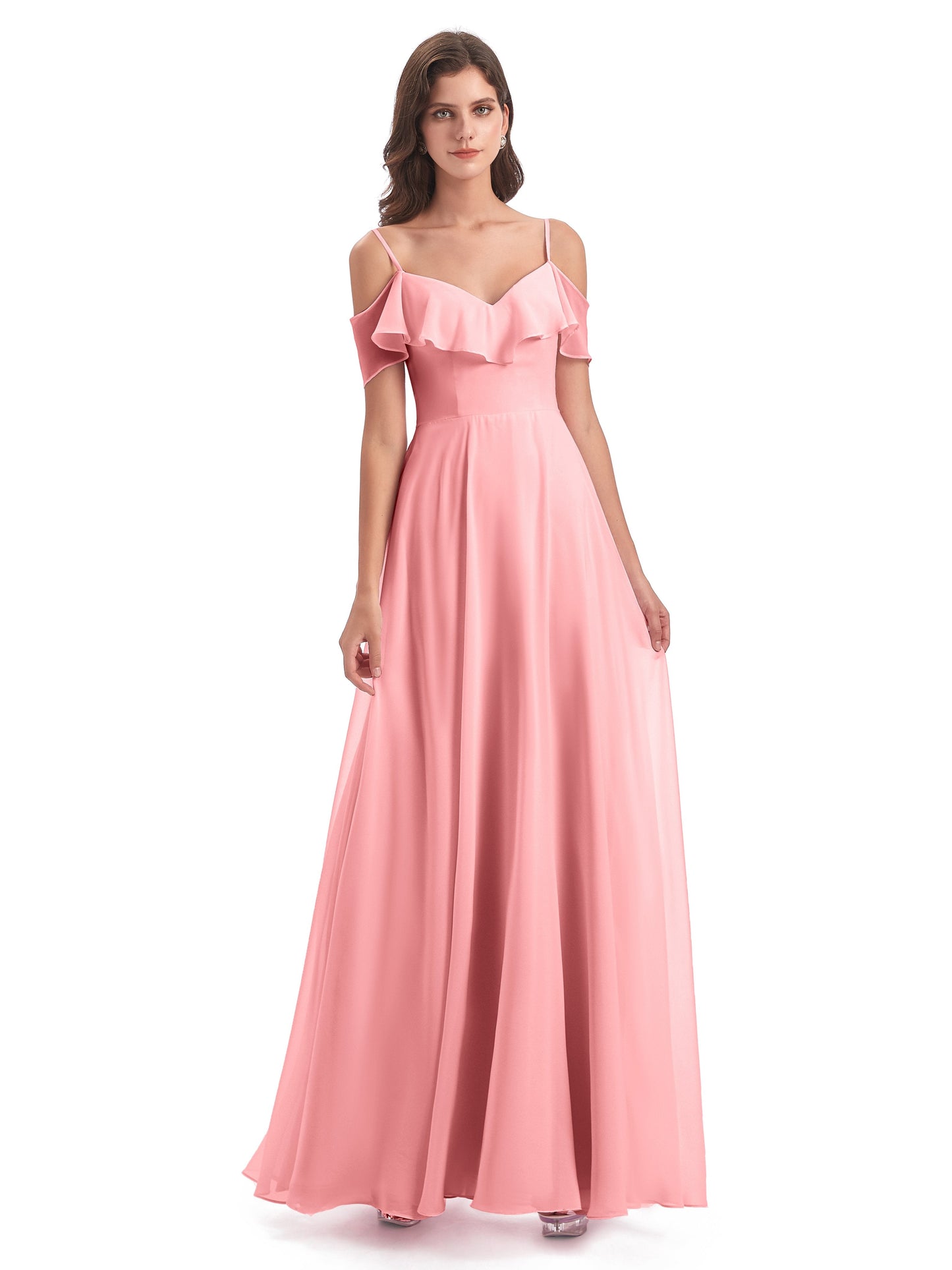 Miya A-line Floor Length Spaghetti Straps Ruffles Long Bridesmaid Dresses