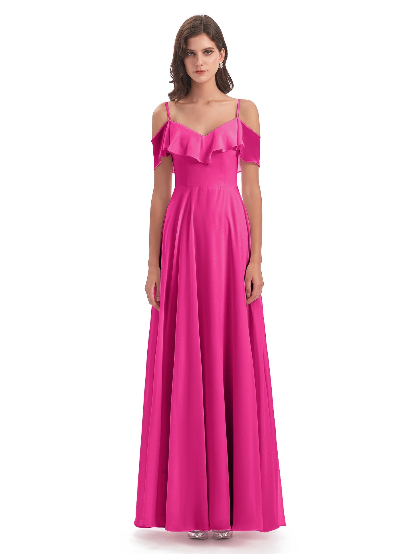 Miya A-line Floor Length Spaghetti Straps Ruffles Long Bridesmaid Dresses