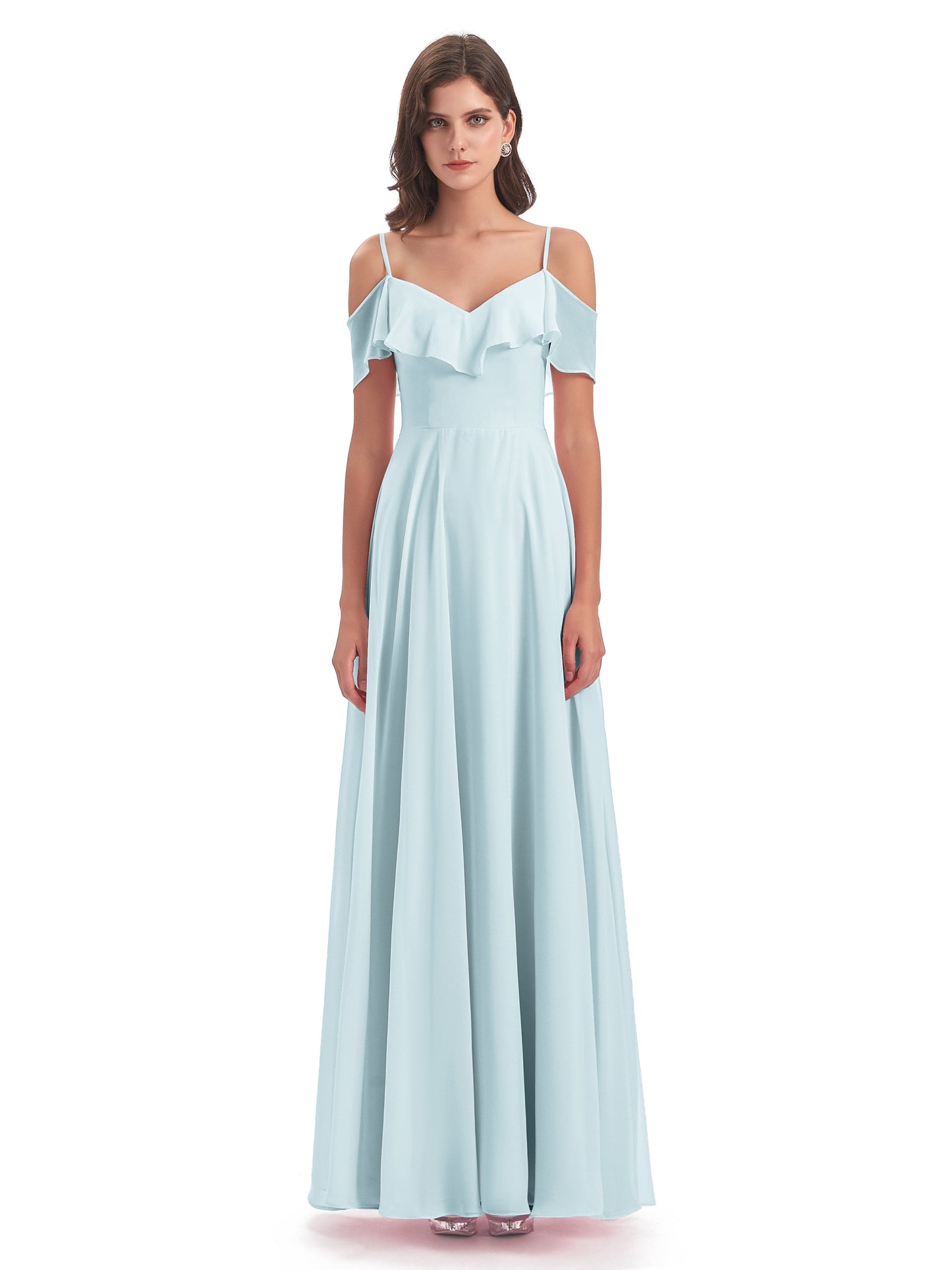 Miya A-line Floor Length Spaghetti Straps Ruffles Long Bridesmaid Dresses