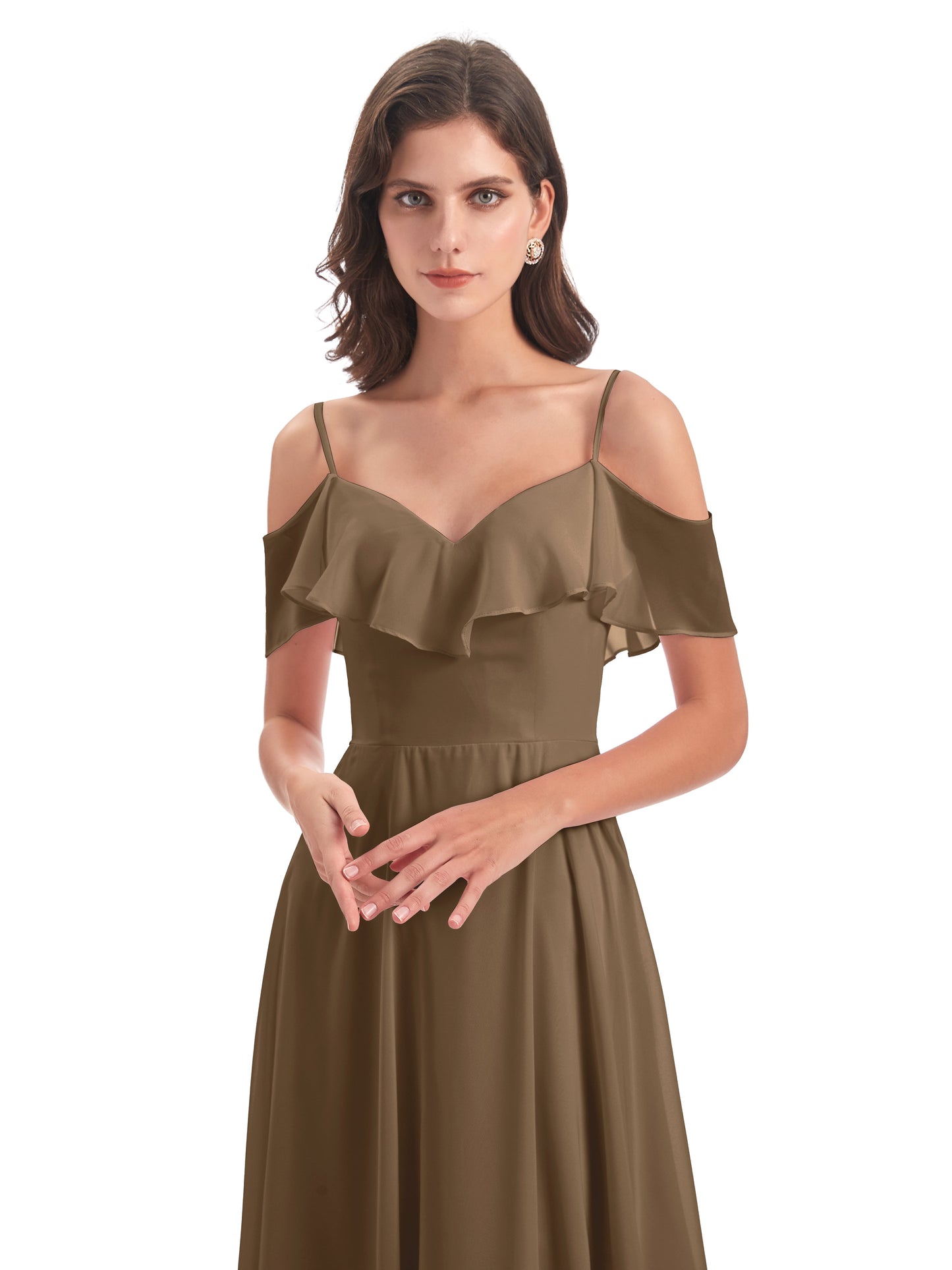 Miya A-line Floor Length Spaghetti Straps Ruffles Long Bridesmaid Dresses
