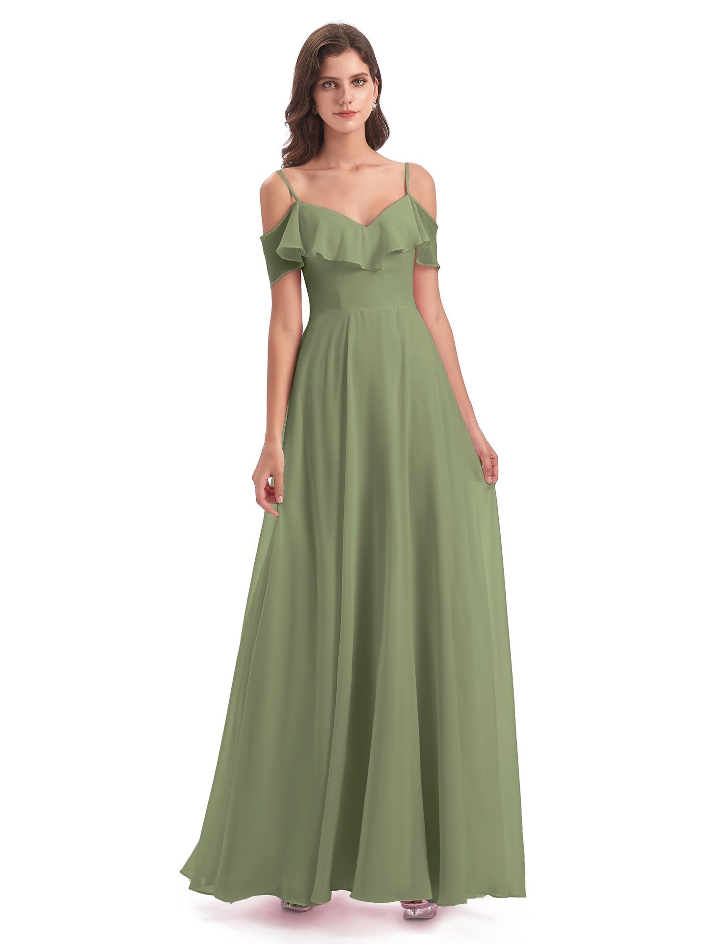 Miya A-line Floor Length Spaghetti Straps Ruffles Long Bridesmaid Dresses