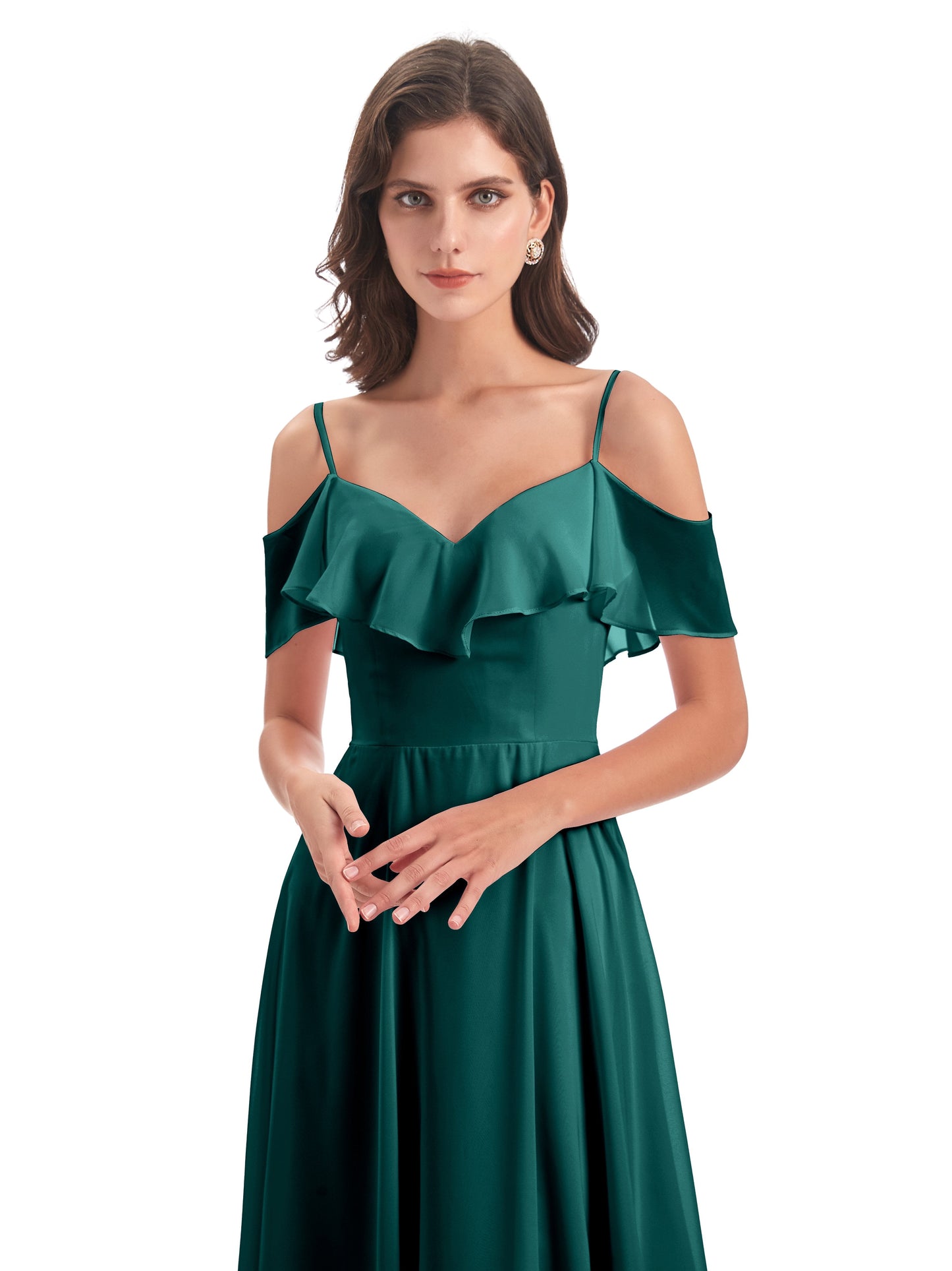 Miya A-line Floor Length Spaghetti Straps Ruffles Long Bridesmaid Dresses