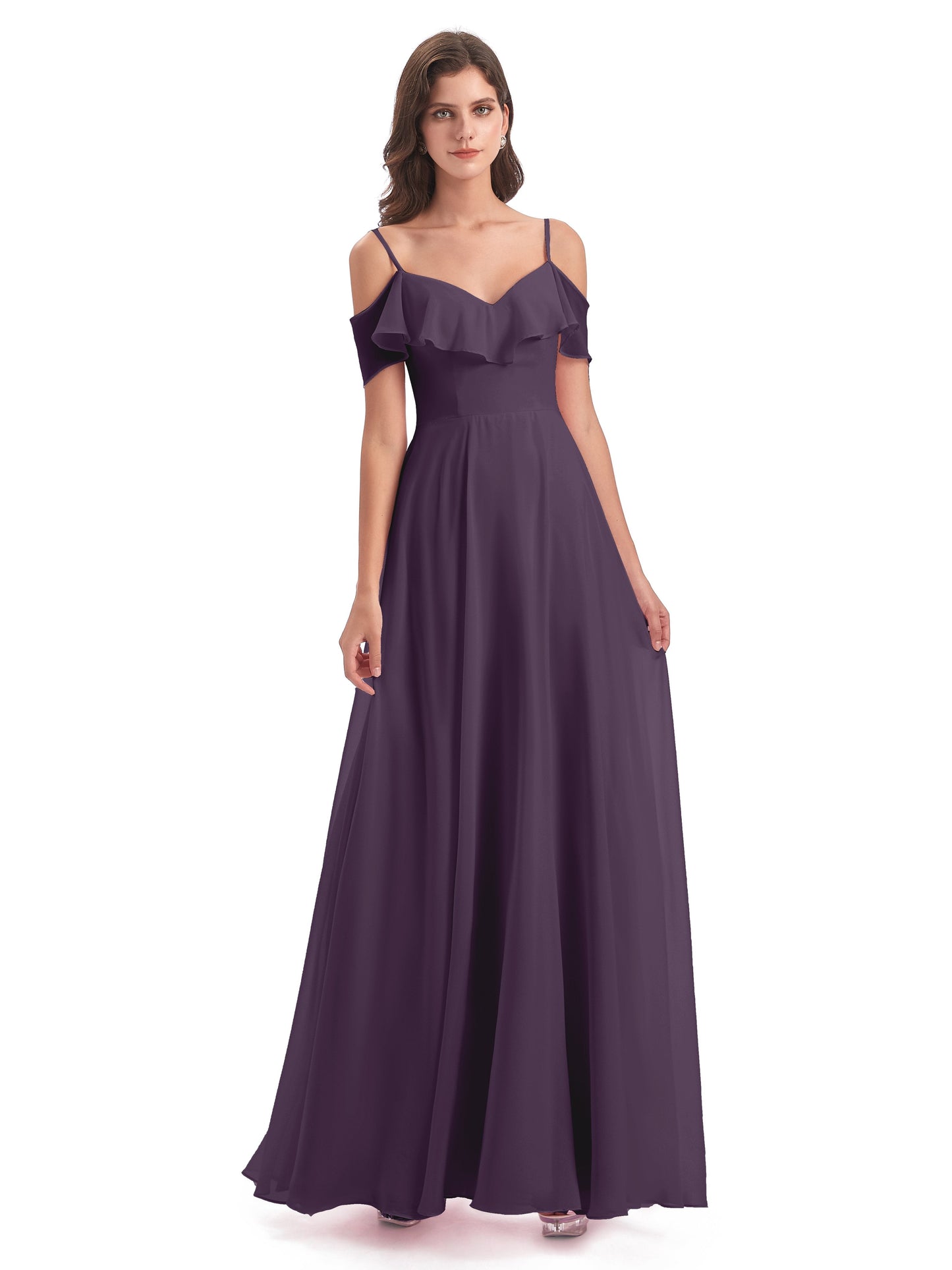 Miya A-line Floor Length Spaghetti Straps Ruffles Long Bridesmaid Dresses