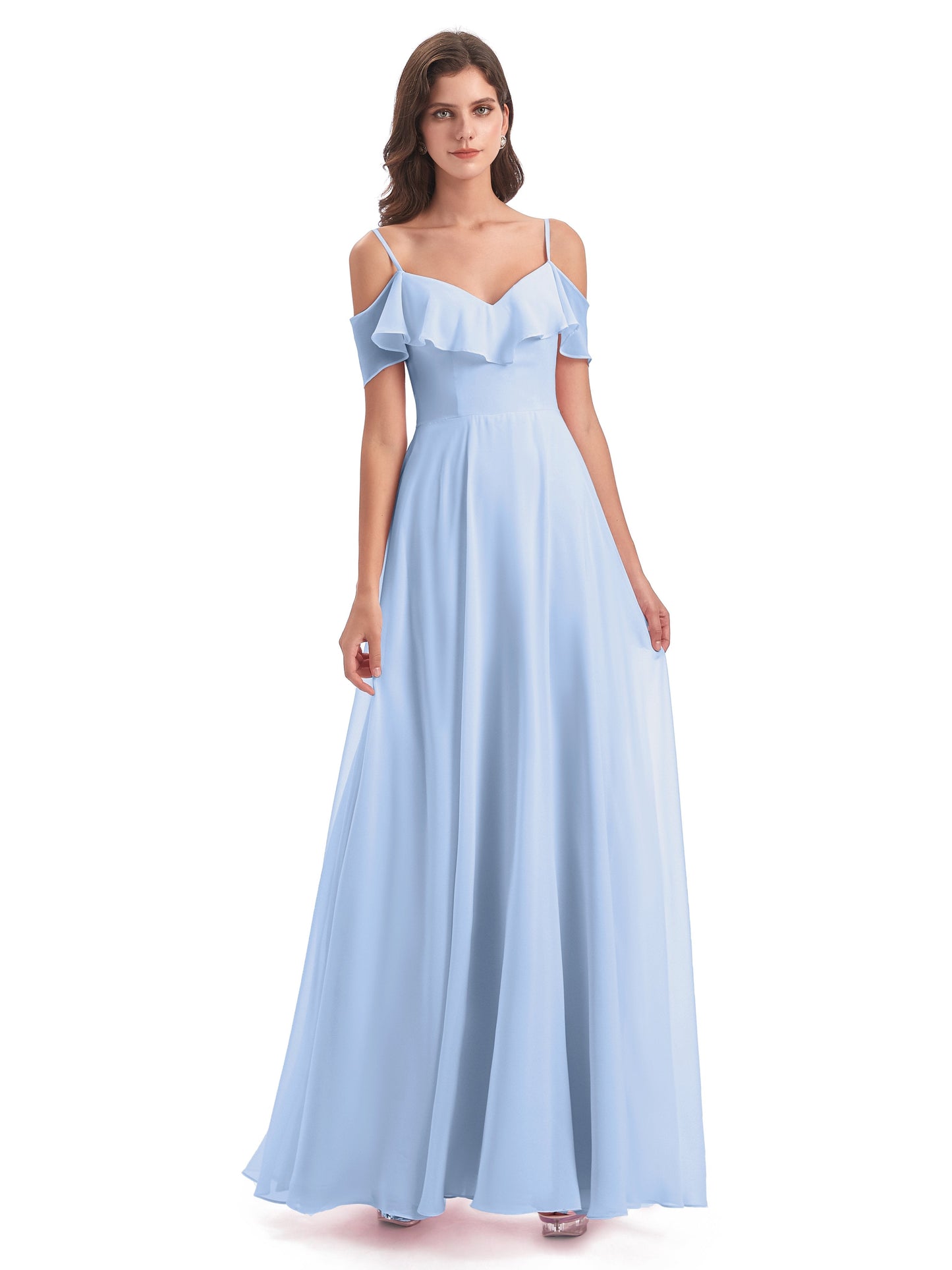 Miya A-line Floor Length Spaghetti Straps Ruffles Long Bridesmaid Dresses
