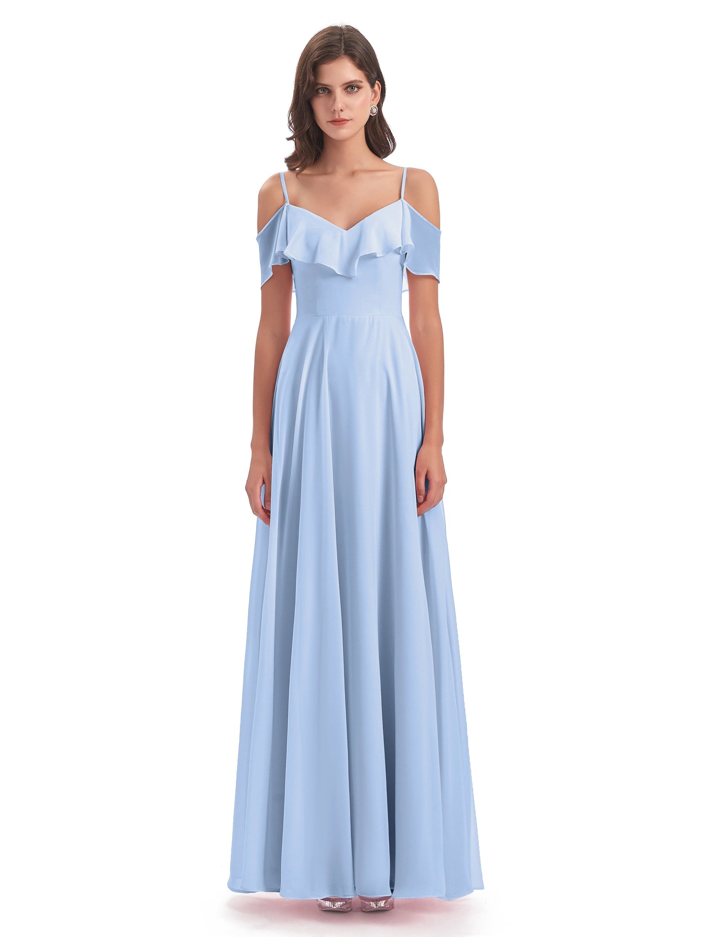 Miya A-line Floor Length Spaghetti Straps Ruffles Long Bridesmaid Dresses