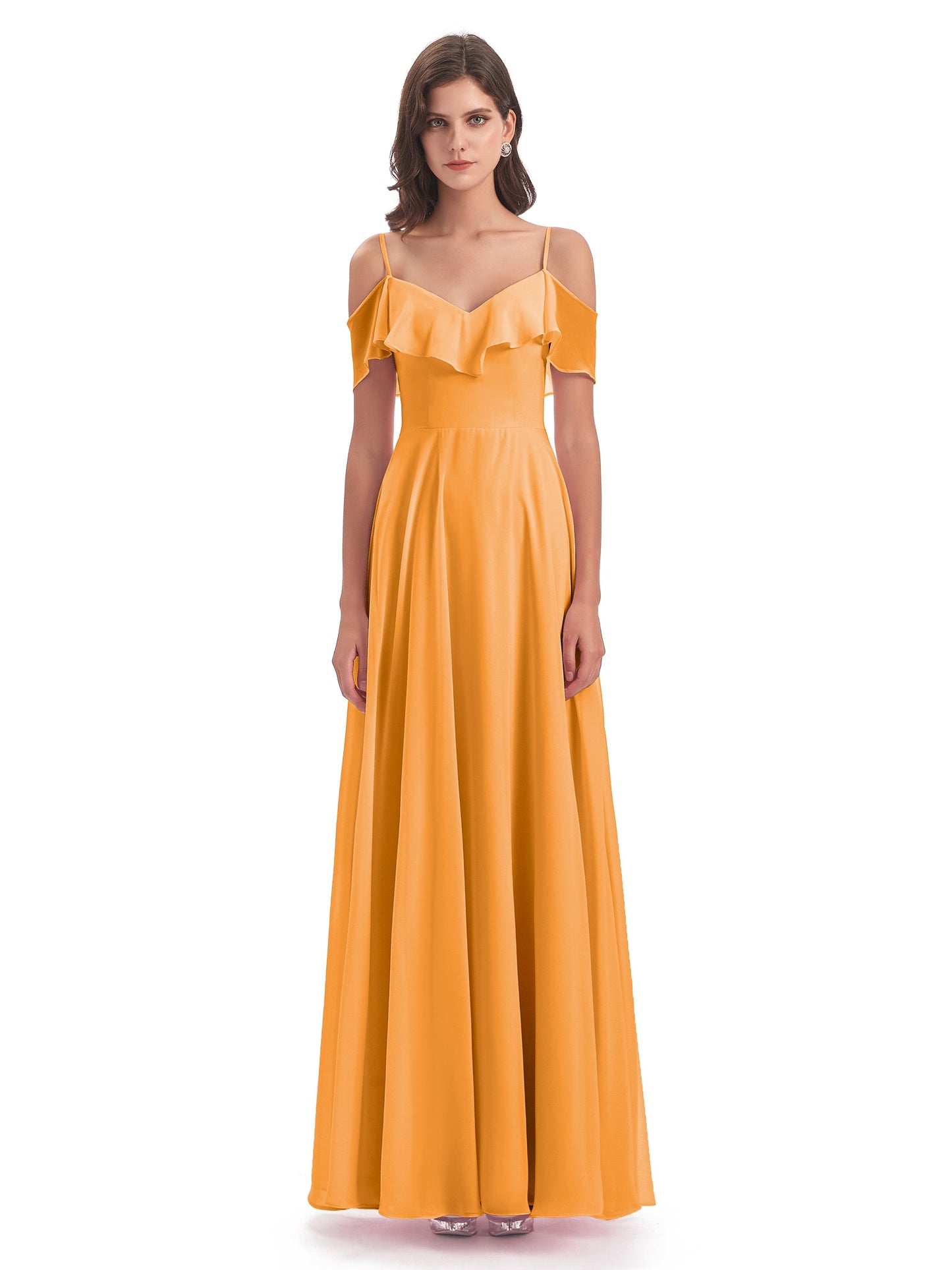Miya A-line Floor Length Spaghetti Straps Ruffles Long Bridesmaid Dresses