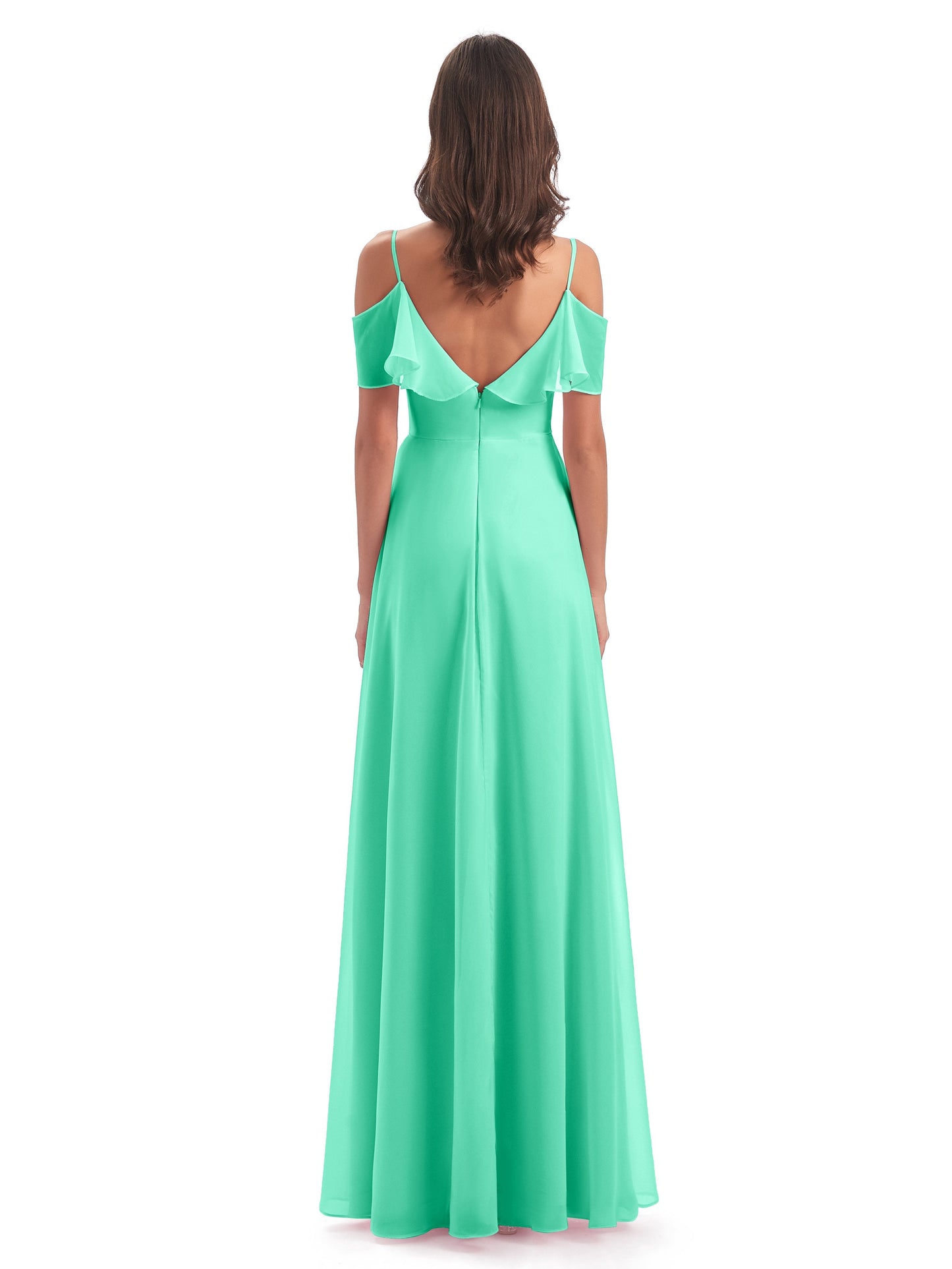 Miya A-line Floor Length Spaghetti Straps Ruffles Long Bridesmaid Dresses