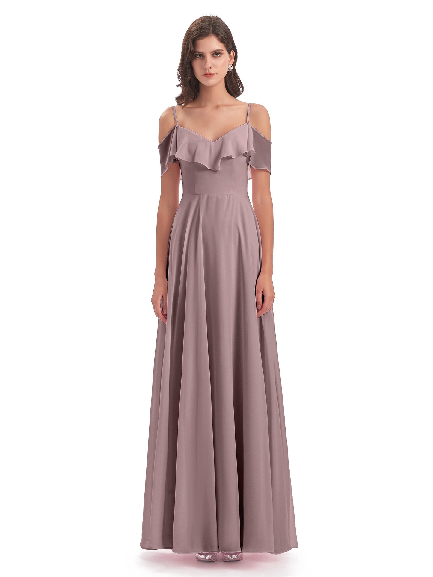 Miya A-line Floor Length Spaghetti Straps Ruffles Long Bridesmaid Dresses