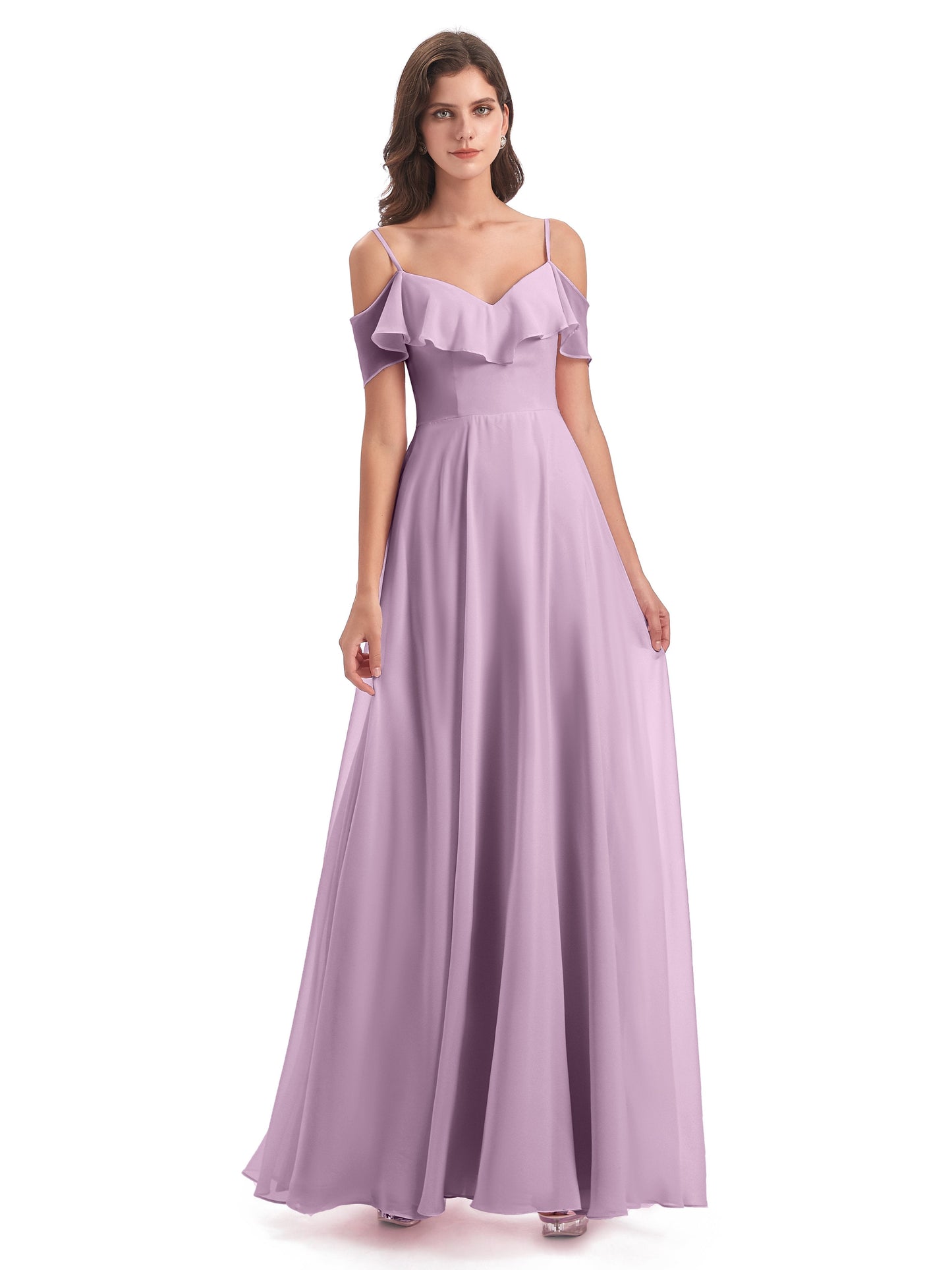 Miya A-line Floor Length Spaghetti Straps Ruffles Long Bridesmaid Dresses