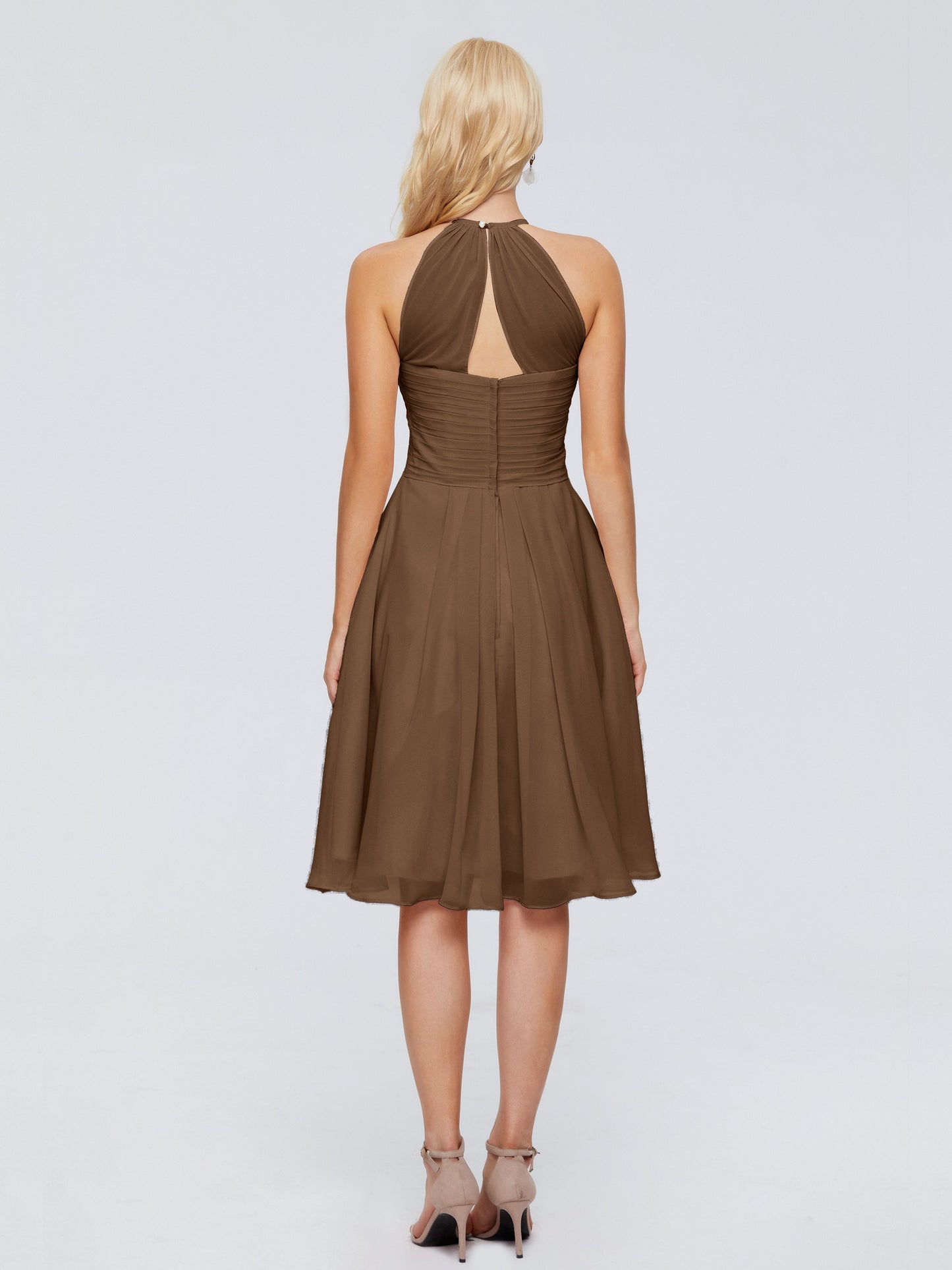Molly Halter Knee Length Chiffon Bridesmaid Dresses With Pockets