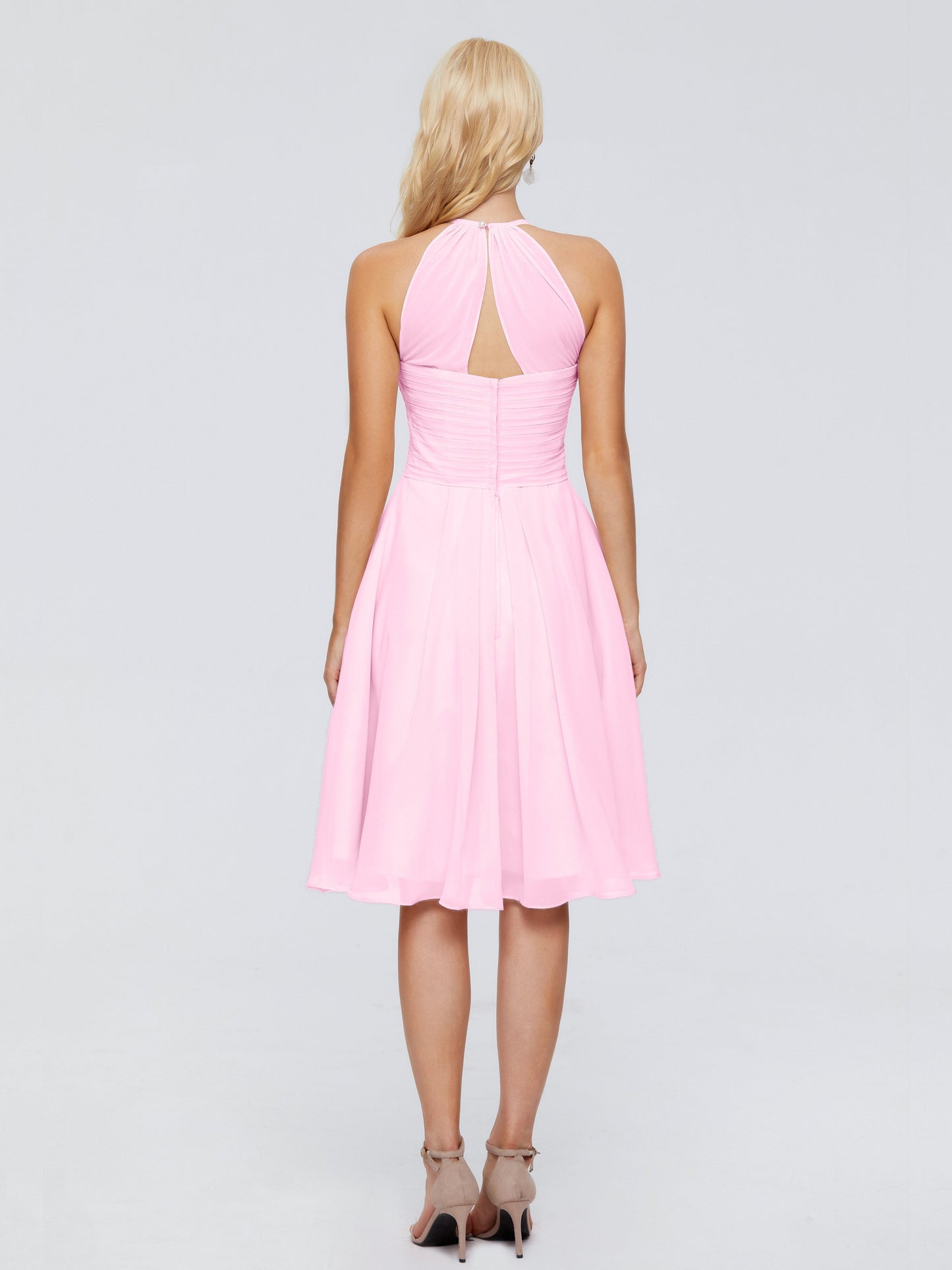 Molly Halter Knee Length Chiffon Bridesmaid Dresses With Pockets