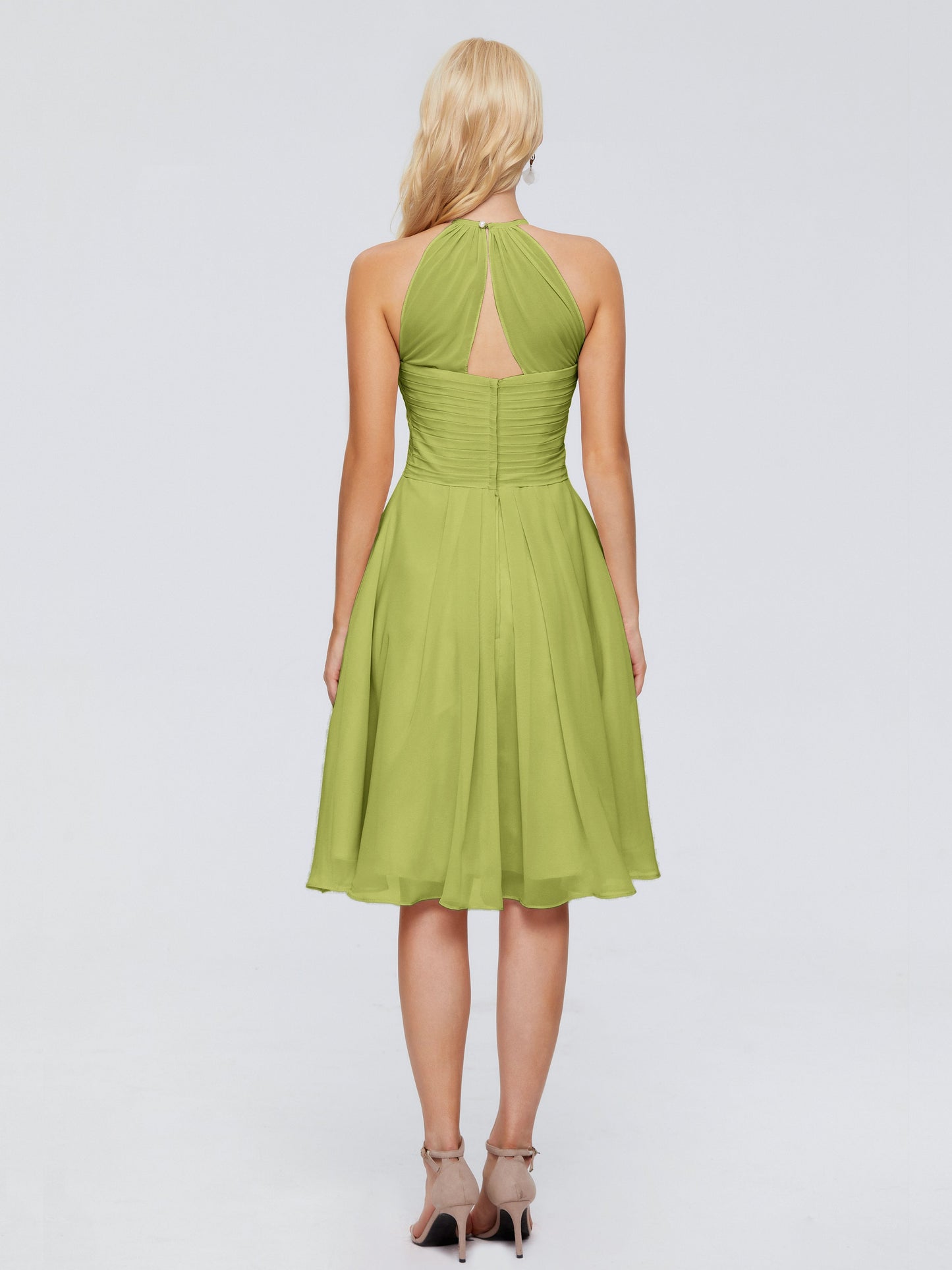 Molly Halter Knee Length Chiffon Bridesmaid Dresses With Pockets