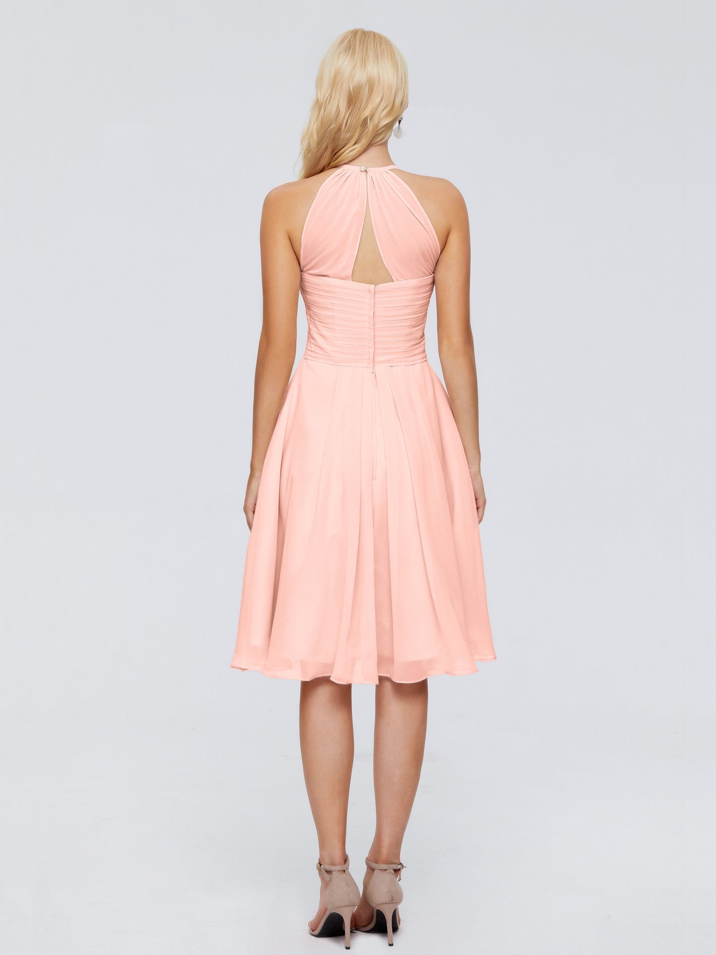 Molly Halter Knee Length Chiffon Bridesmaid Dresses With Pockets