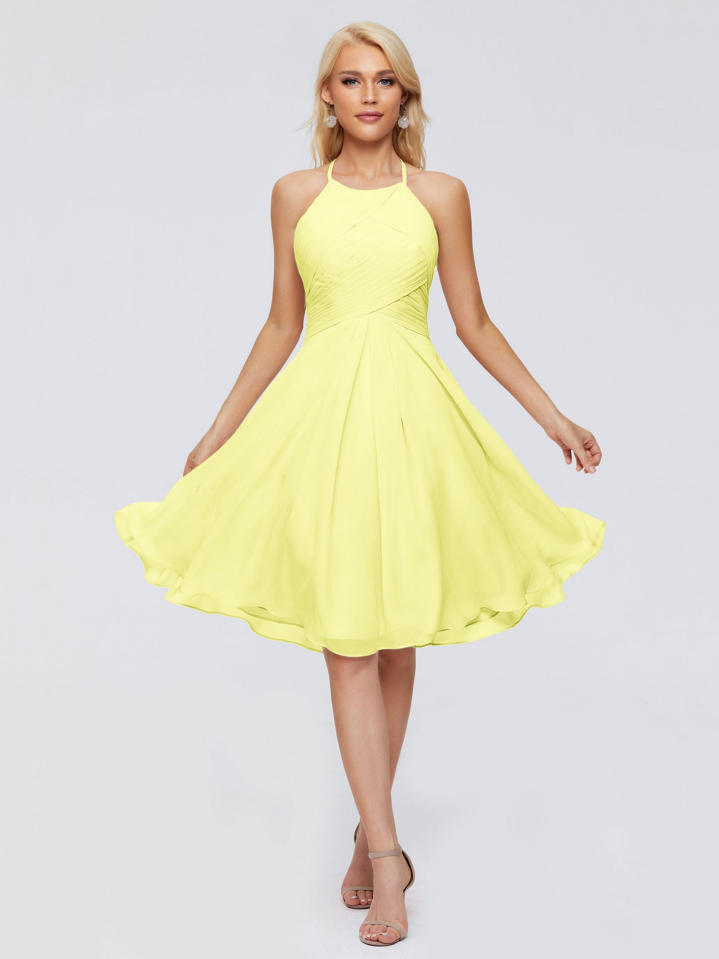 Molly Halter Knee Length Chiffon Bridesmaid Dresses With Pockets