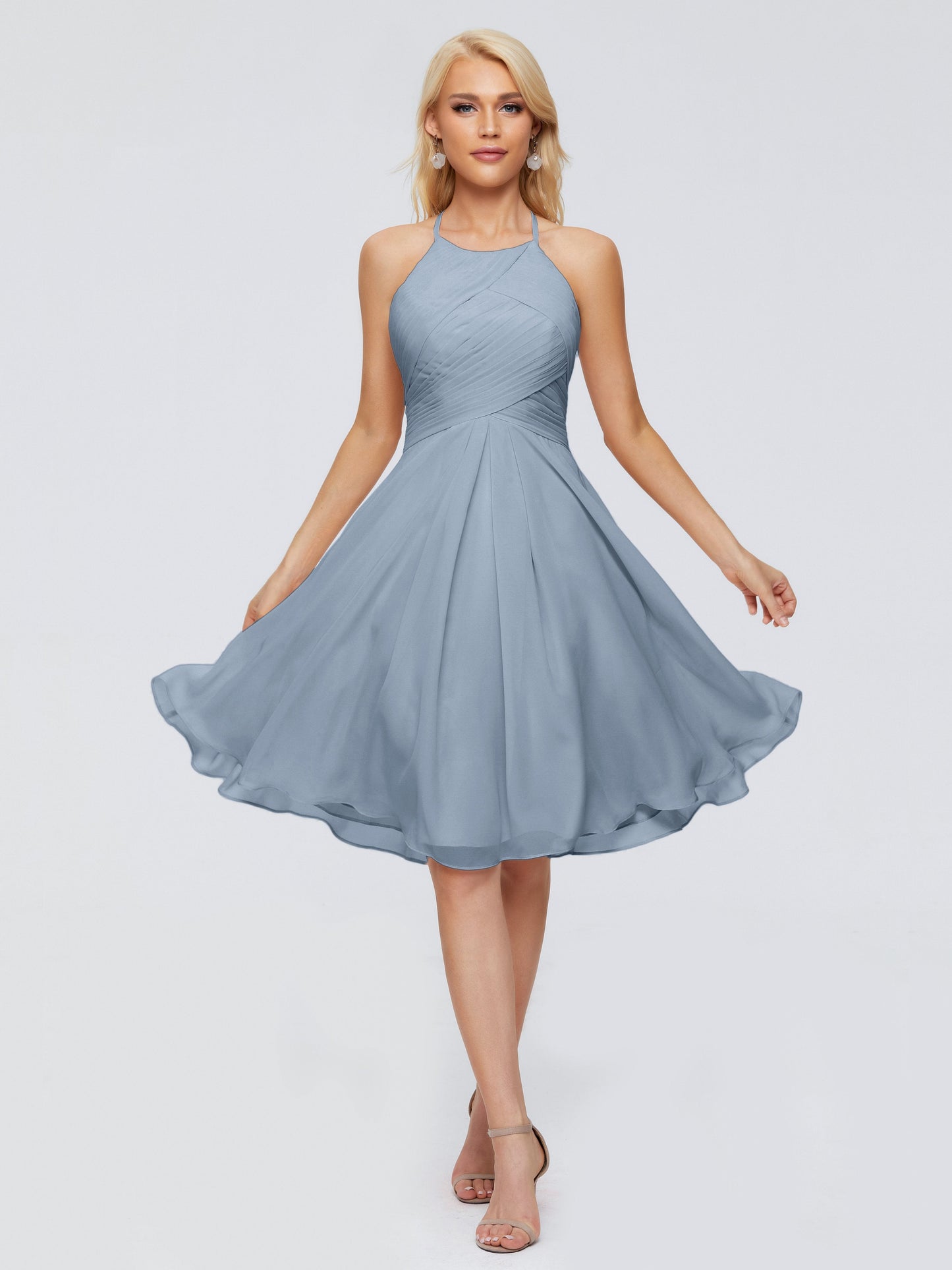 Molly Halter Knee Length Chiffon Bridesmaid Dresses With Pockets