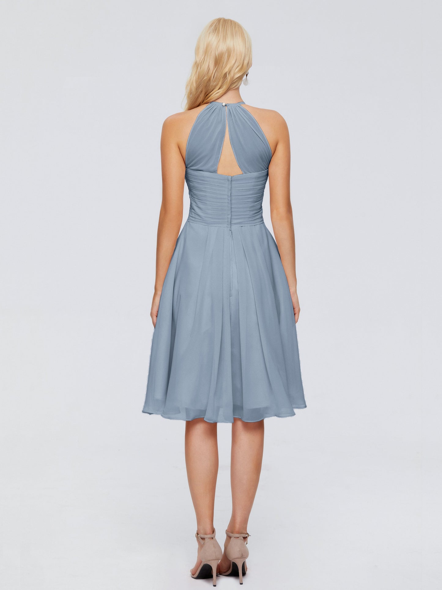 Molly Halter Knee Length Chiffon Bridesmaid Dresses With Pockets