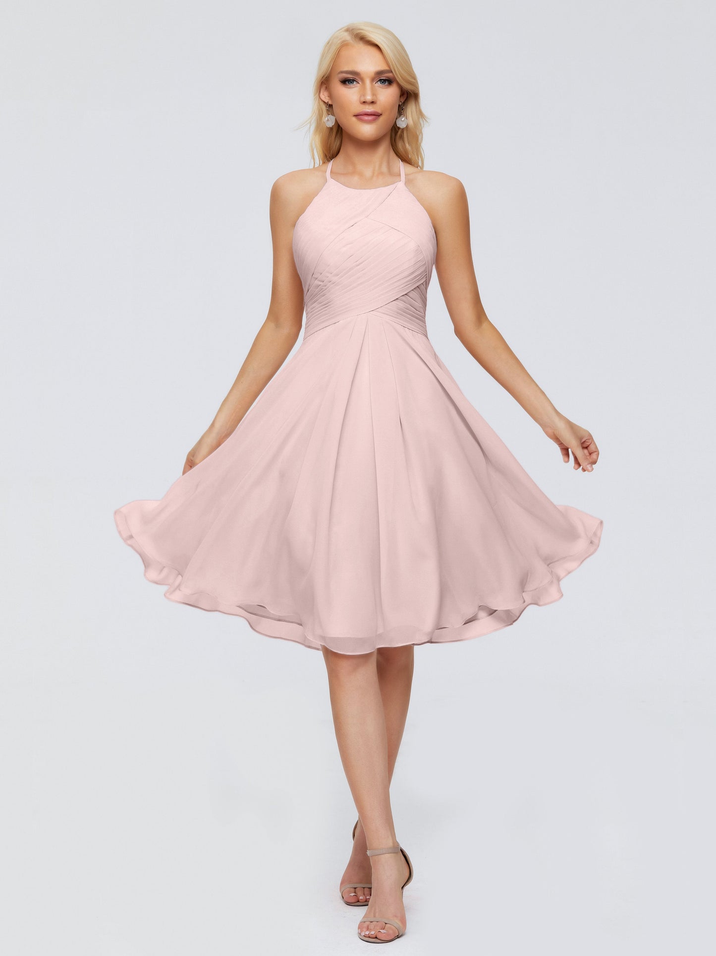 Molly Halter Knee Length Chiffon Bridesmaid Dresses With Pockets