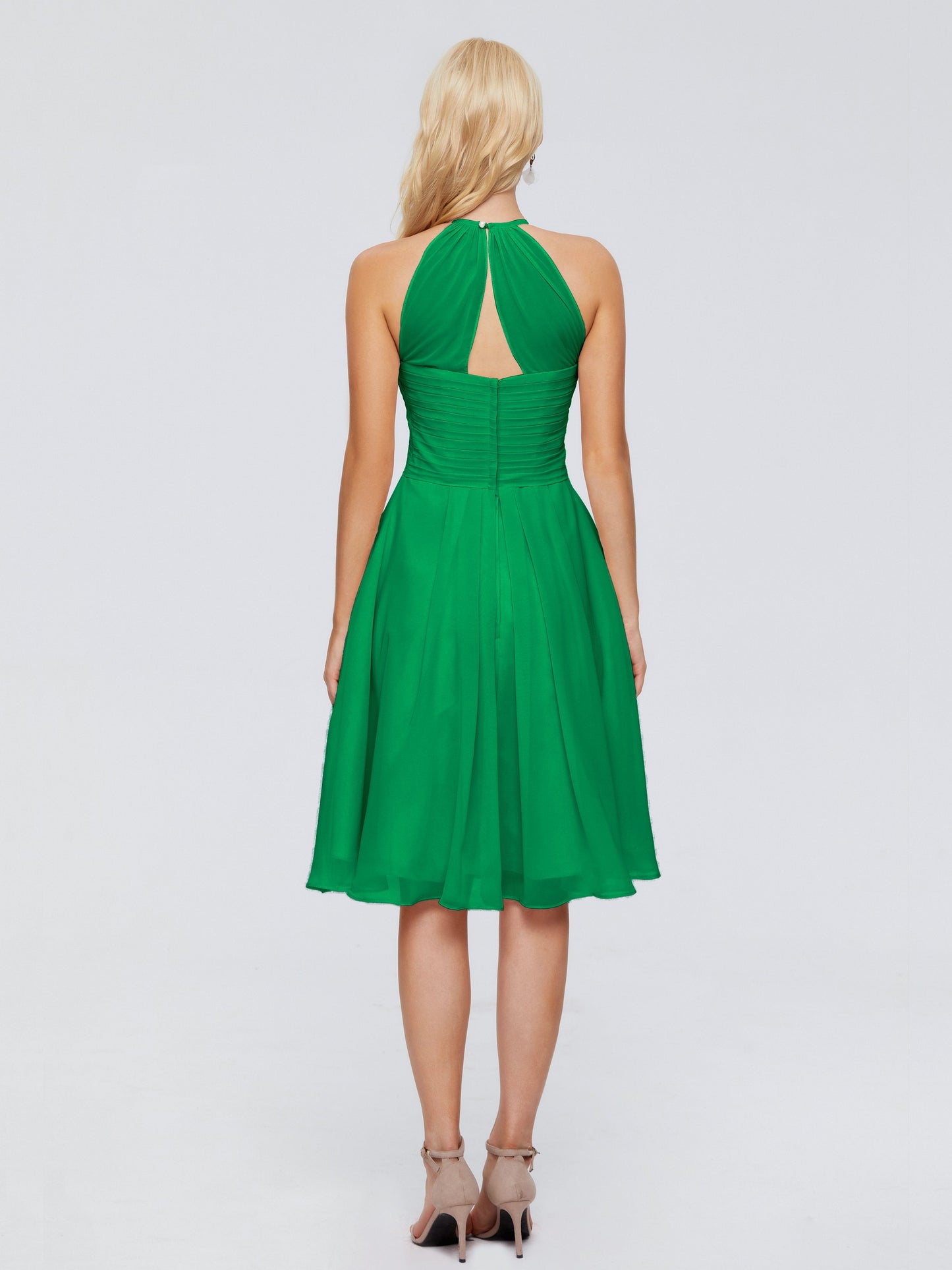 Molly Halter Knee Length Chiffon Bridesmaid Dresses With Pockets