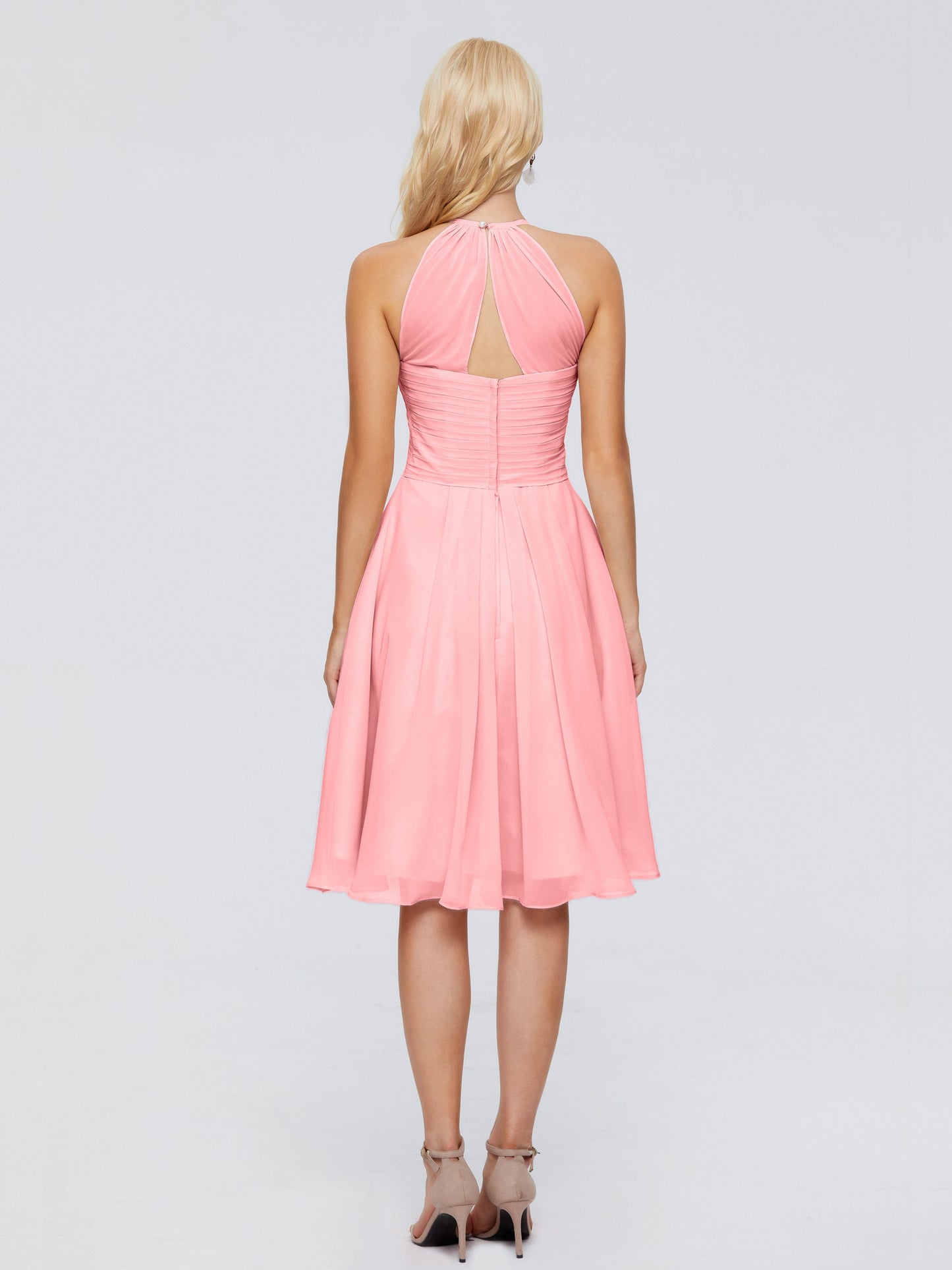 Molly Halter Knee Length Chiffon Bridesmaid Dresses With Pockets