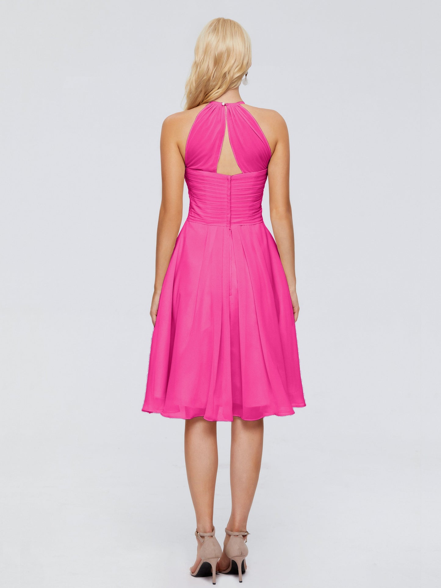 Molly Halter Knee Length Chiffon Bridesmaid Dresses With Pockets