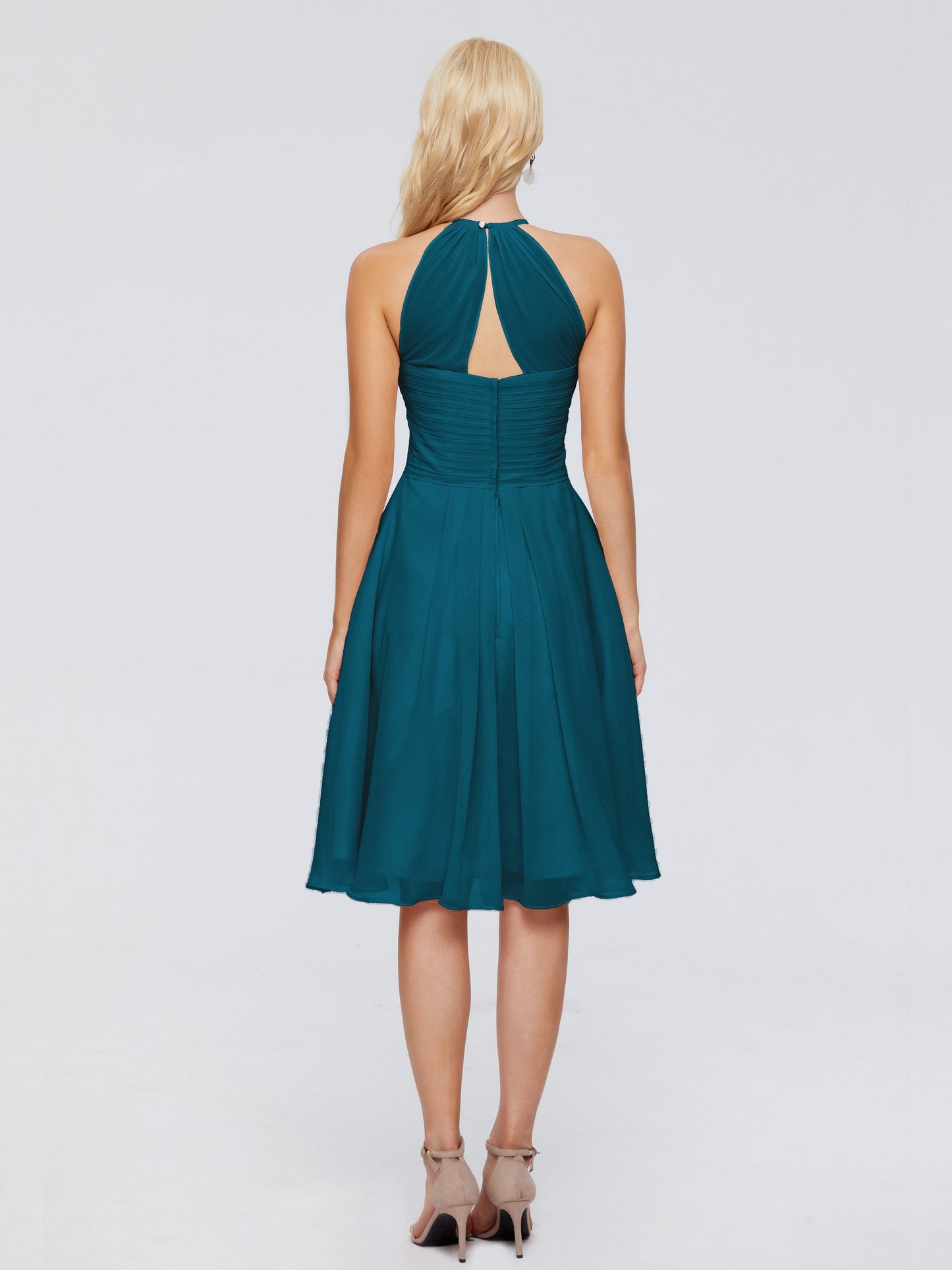 Molly Halter Knee Length Chiffon Bridesmaid Dresses With Pockets