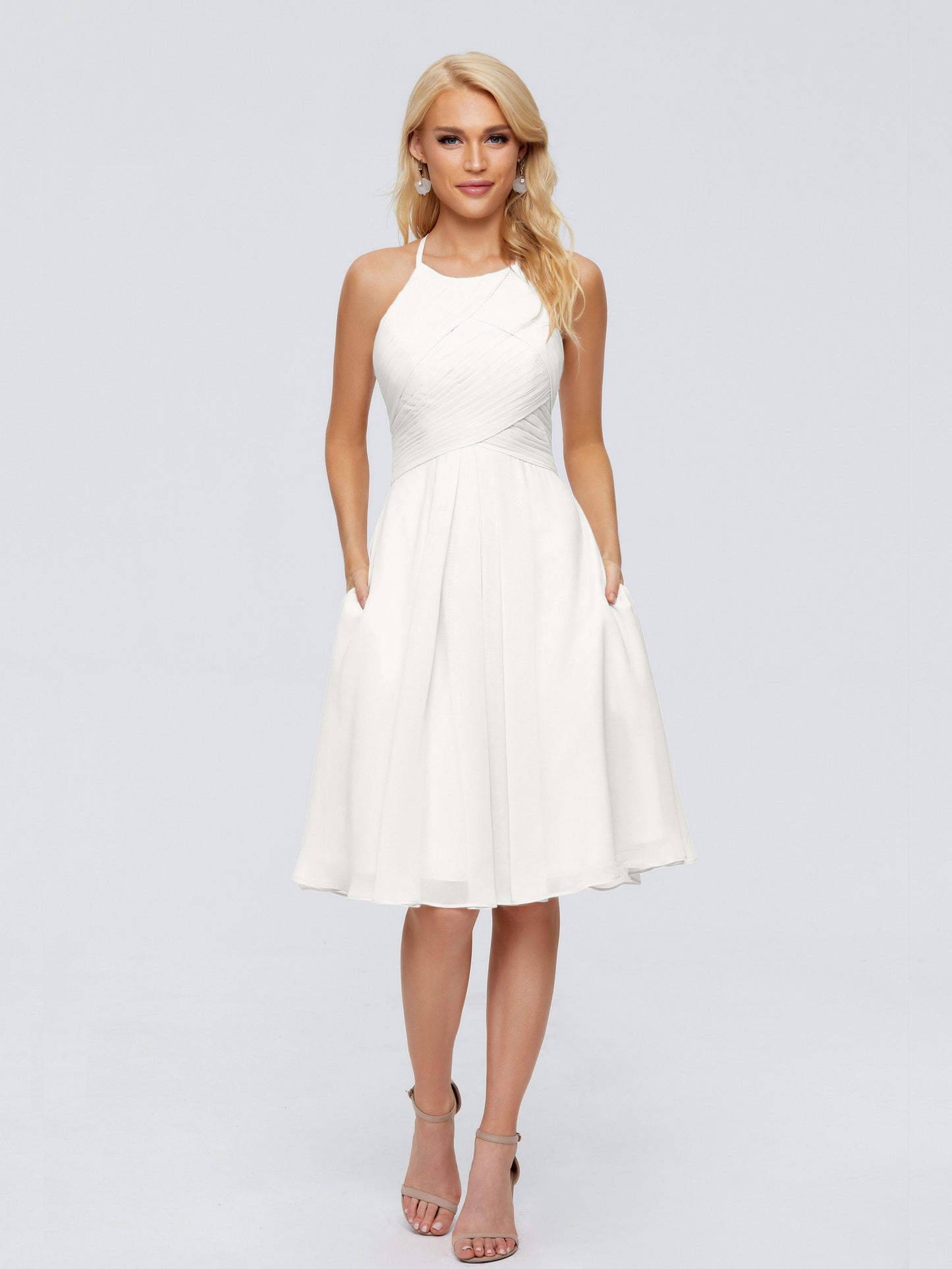 Molly Halter Knee Length Chiffon Bridesmaid Dresses With Pockets