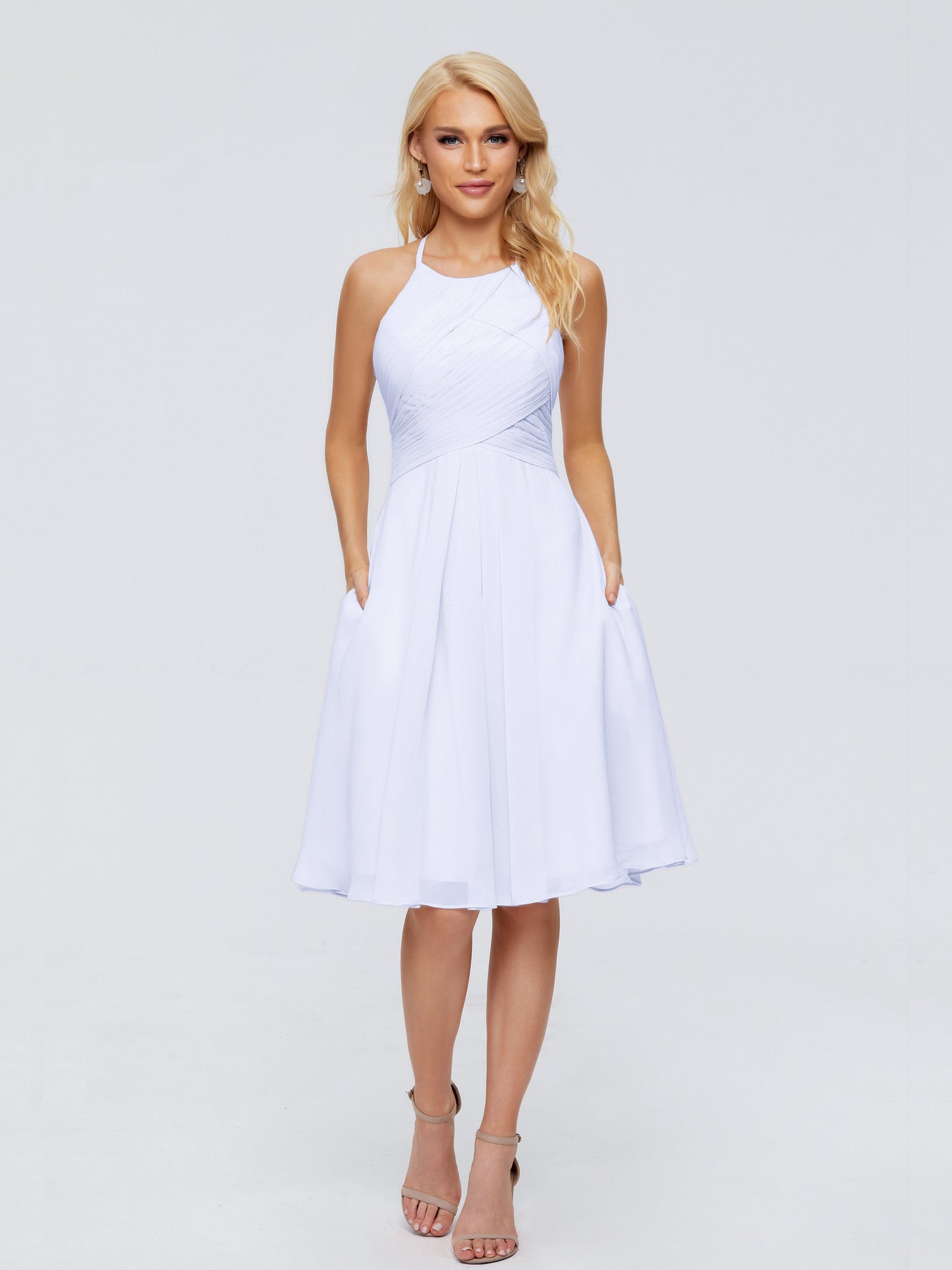 Molly Halter Knee Length Chiffon Bridesmaid Dresses With Pockets