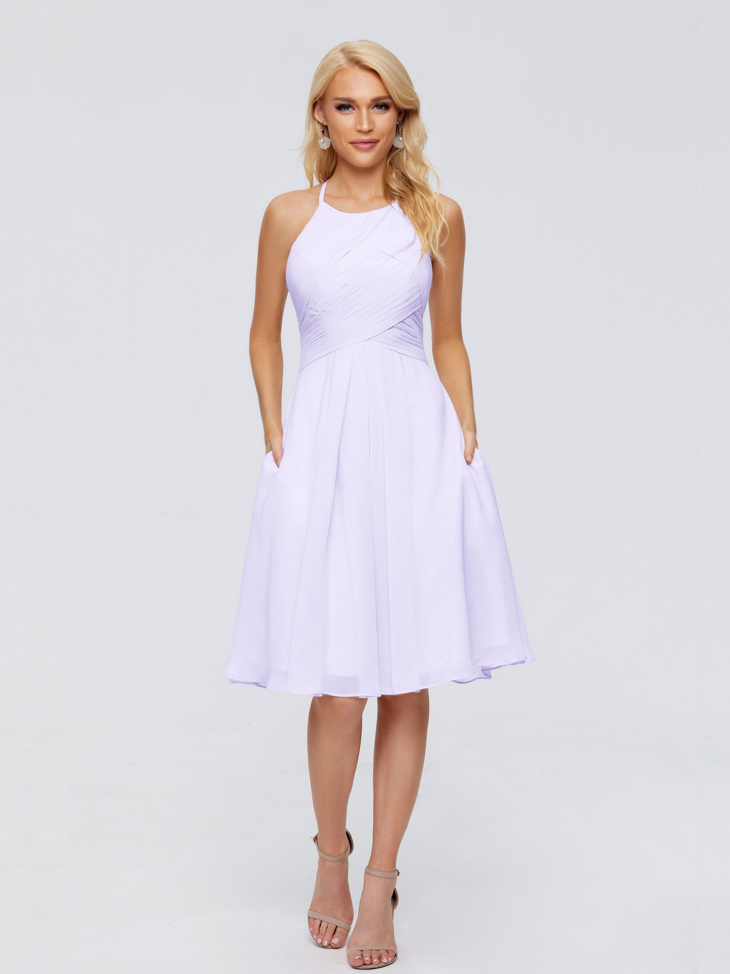 Molly Halter Knee Length Chiffon Bridesmaid Dresses With Pockets