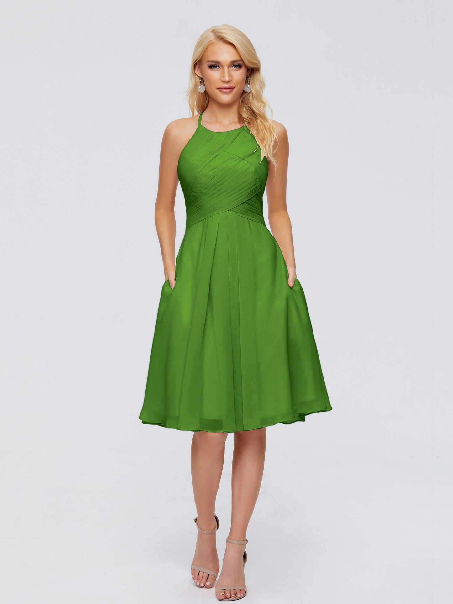 Molly Halter Knee Length Chiffon Bridesmaid Dresses With Pockets