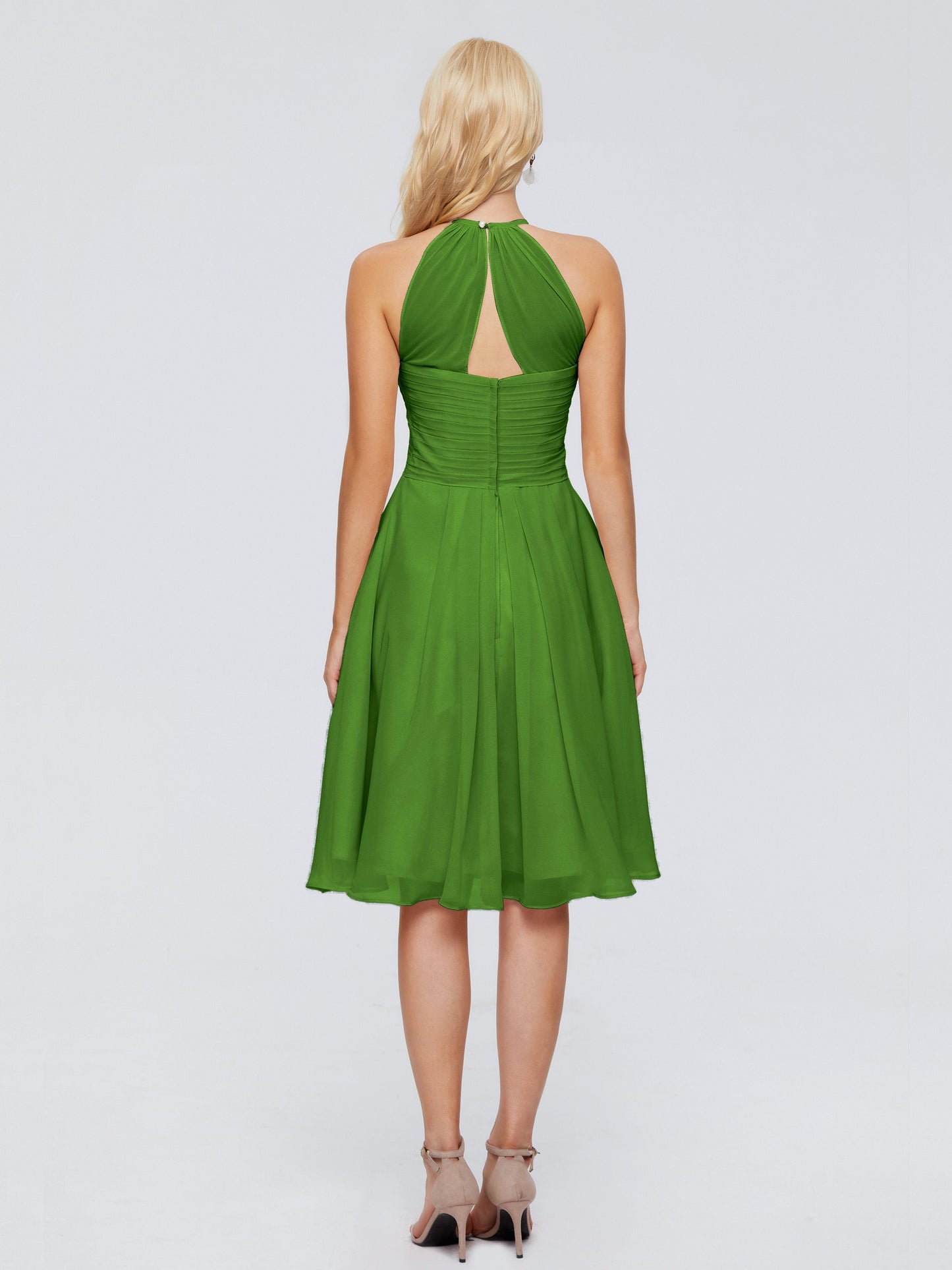 Molly Halter Knee Length Chiffon Bridesmaid Dresses With Pockets
