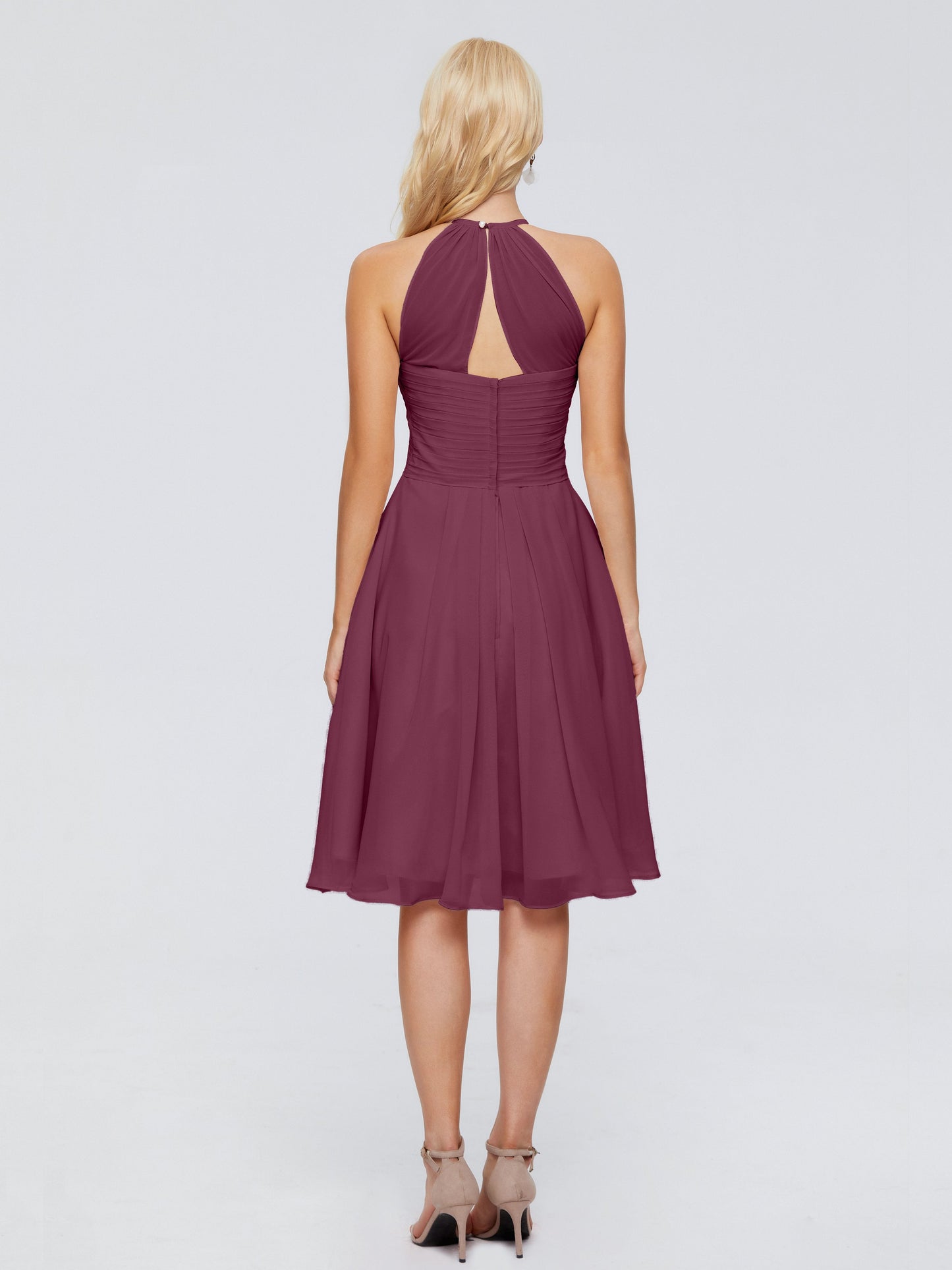 Molly Halter Knee Length Chiffon Bridesmaid Dresses With Pockets