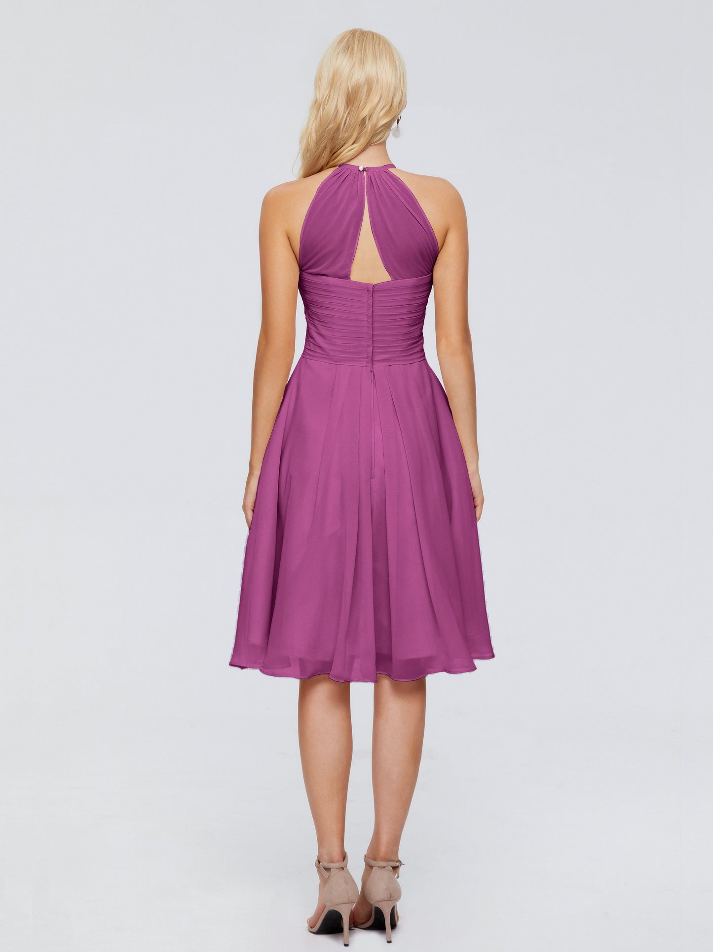 Molly Halter Knee Length Chiffon Bridesmaid Dresses With Pockets