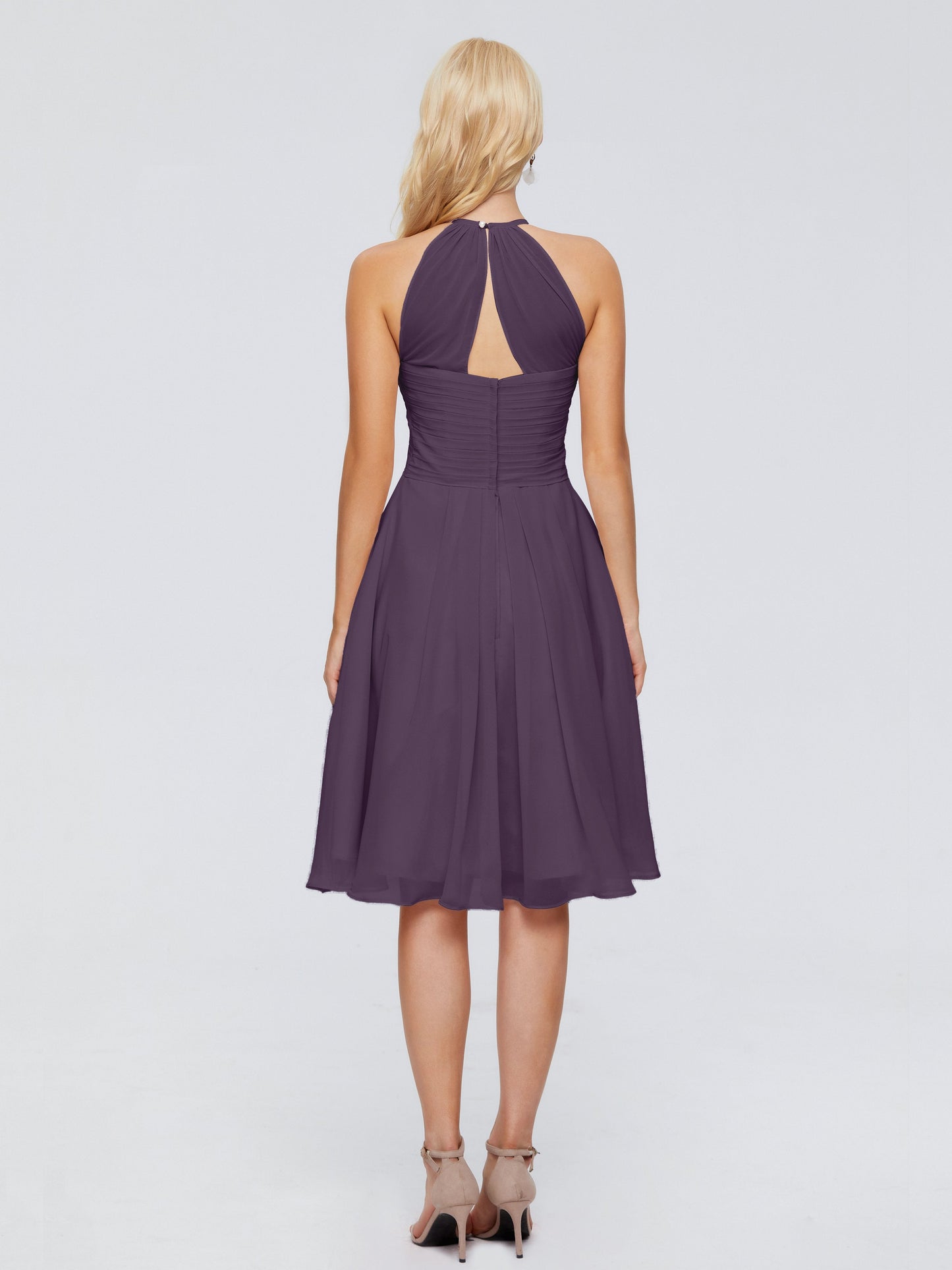 Molly Halter Knee Length Chiffon Bridesmaid Dresses With Pockets