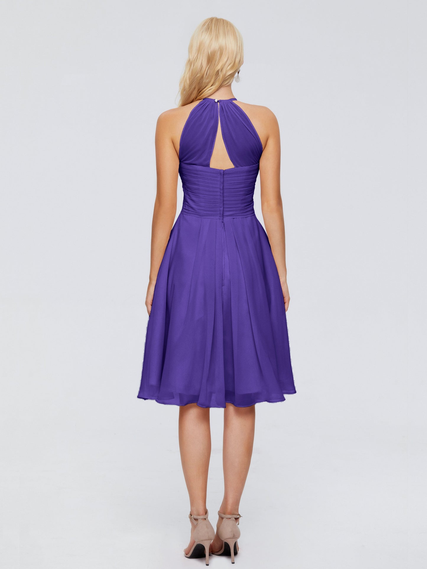Molly Halter Knee Length Chiffon Bridesmaid Dresses With Pockets