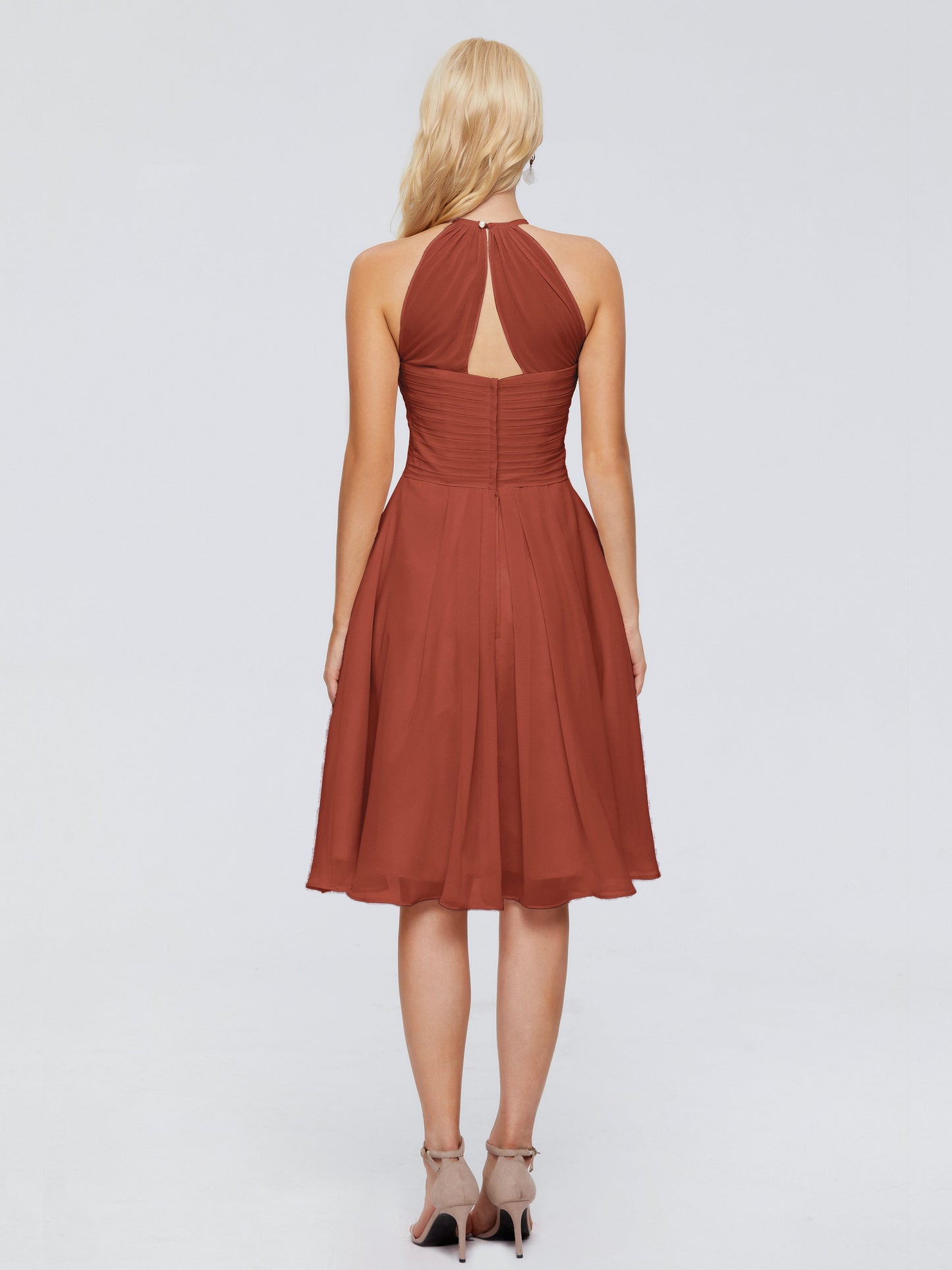 Molly Halter Knee Length Chiffon Bridesmaid Dresses With Pockets
