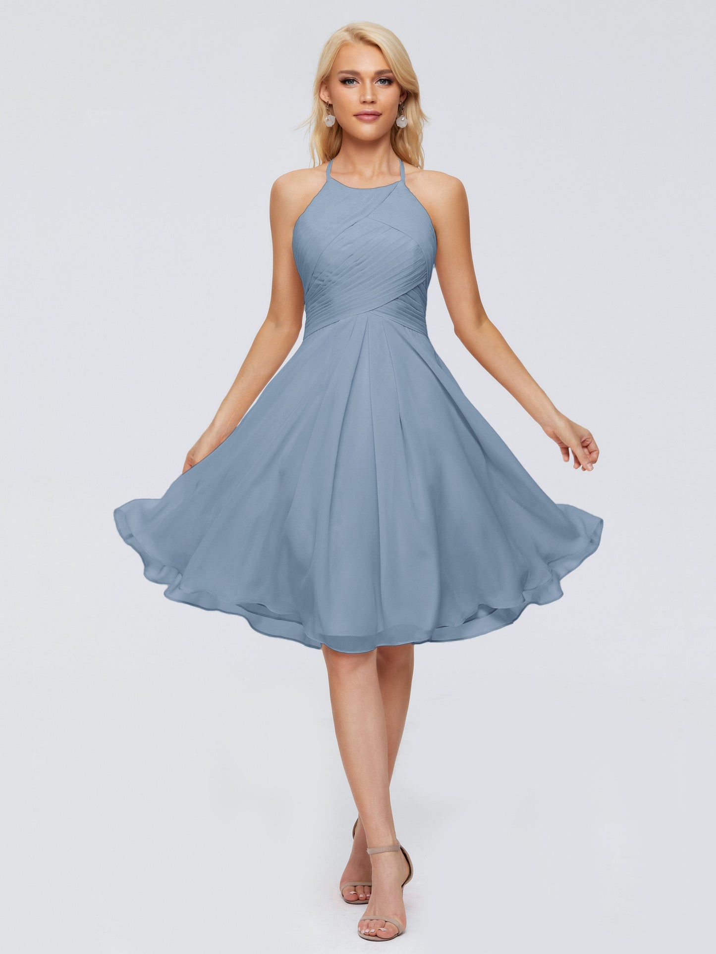 Molly Halter Knee Length Chiffon Bridesmaid Dresses With Pockets